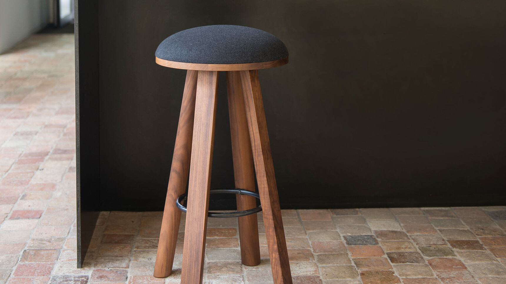 Buzzi Space BuzziMilk Bar Stool With Wood Finish And Dark Blue Finish Detail Image