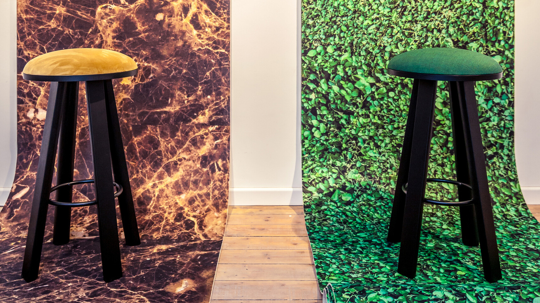 Two Buzzi Space BuzziMilk Bar Stool With Dark Finish Detail Image