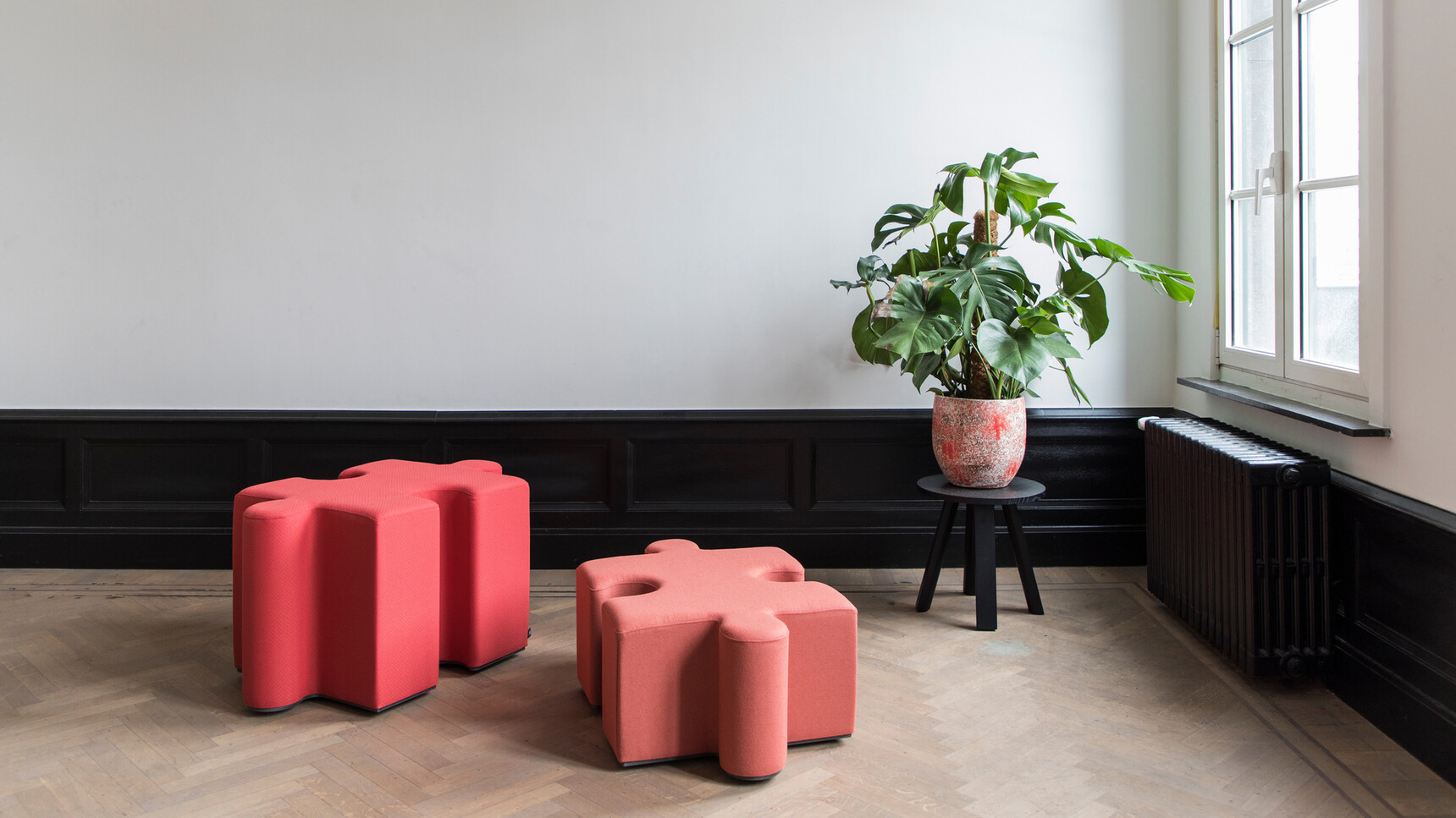 Buzzi Space BuzziPuzzle Low And High Family Image In Orange Upholstery