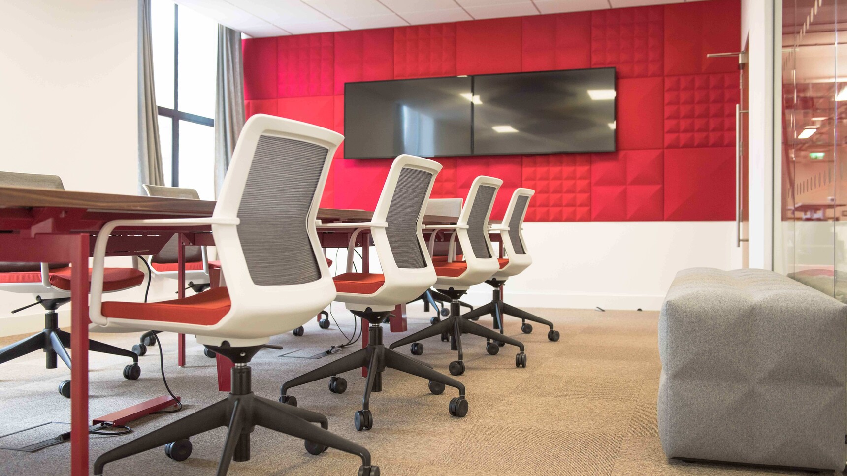 Buzzi Space BuzziTile's In Red Upholstery In Office Setting