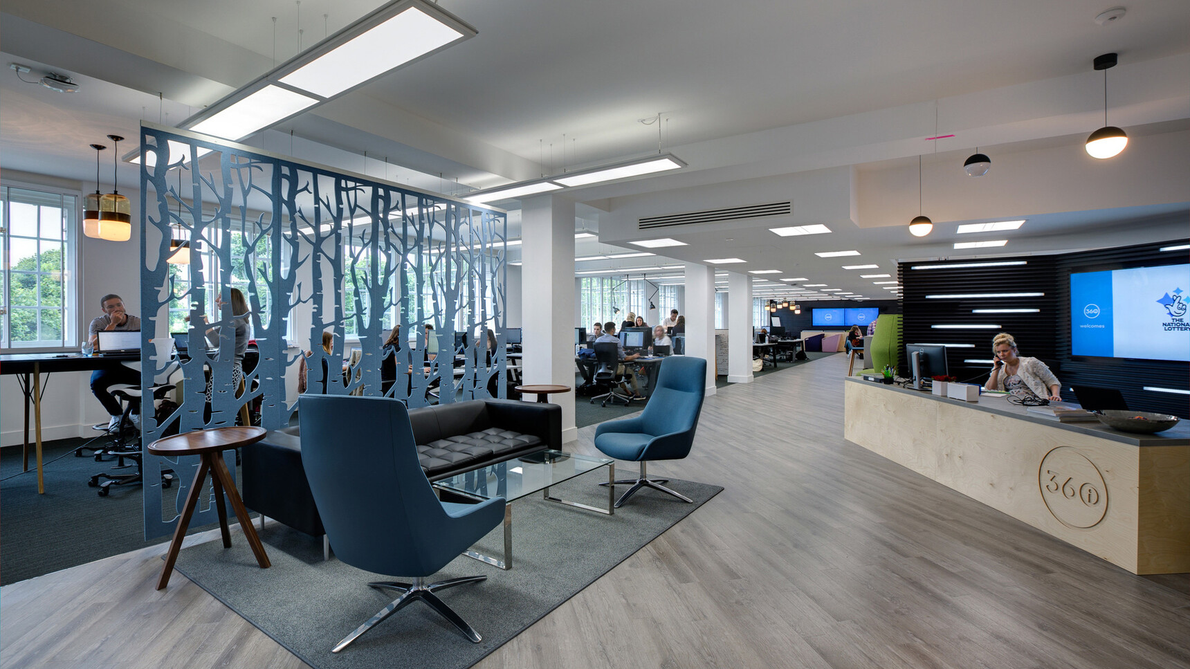 Buzzi Space BuzziFalls Office Divider In Blue Finish In Office Environment