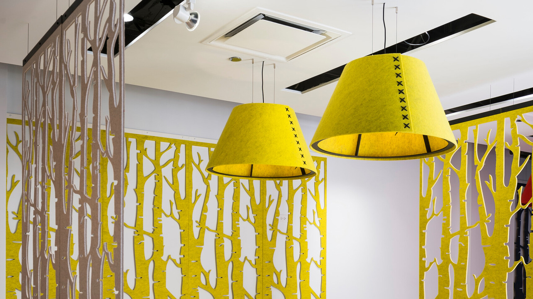 Buzzi Space BuzziFalls Office Divider In Yellow Finish Birch Design