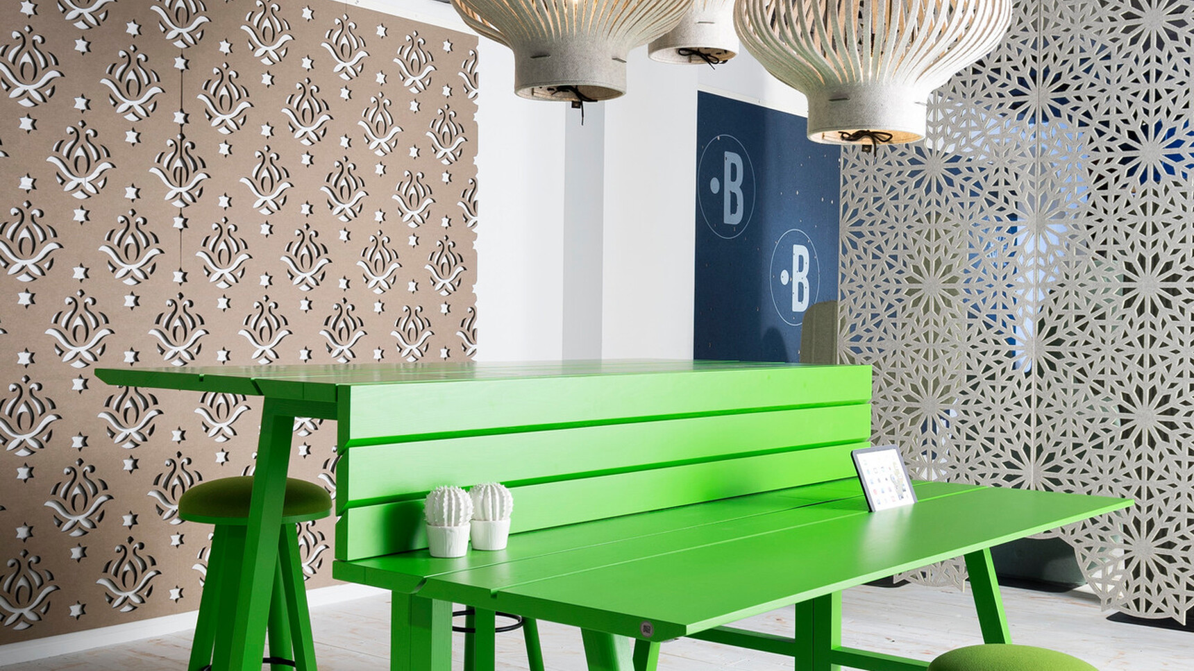 Buzzi Space BuzziFalls Office Dividers And Green Table In Office Space