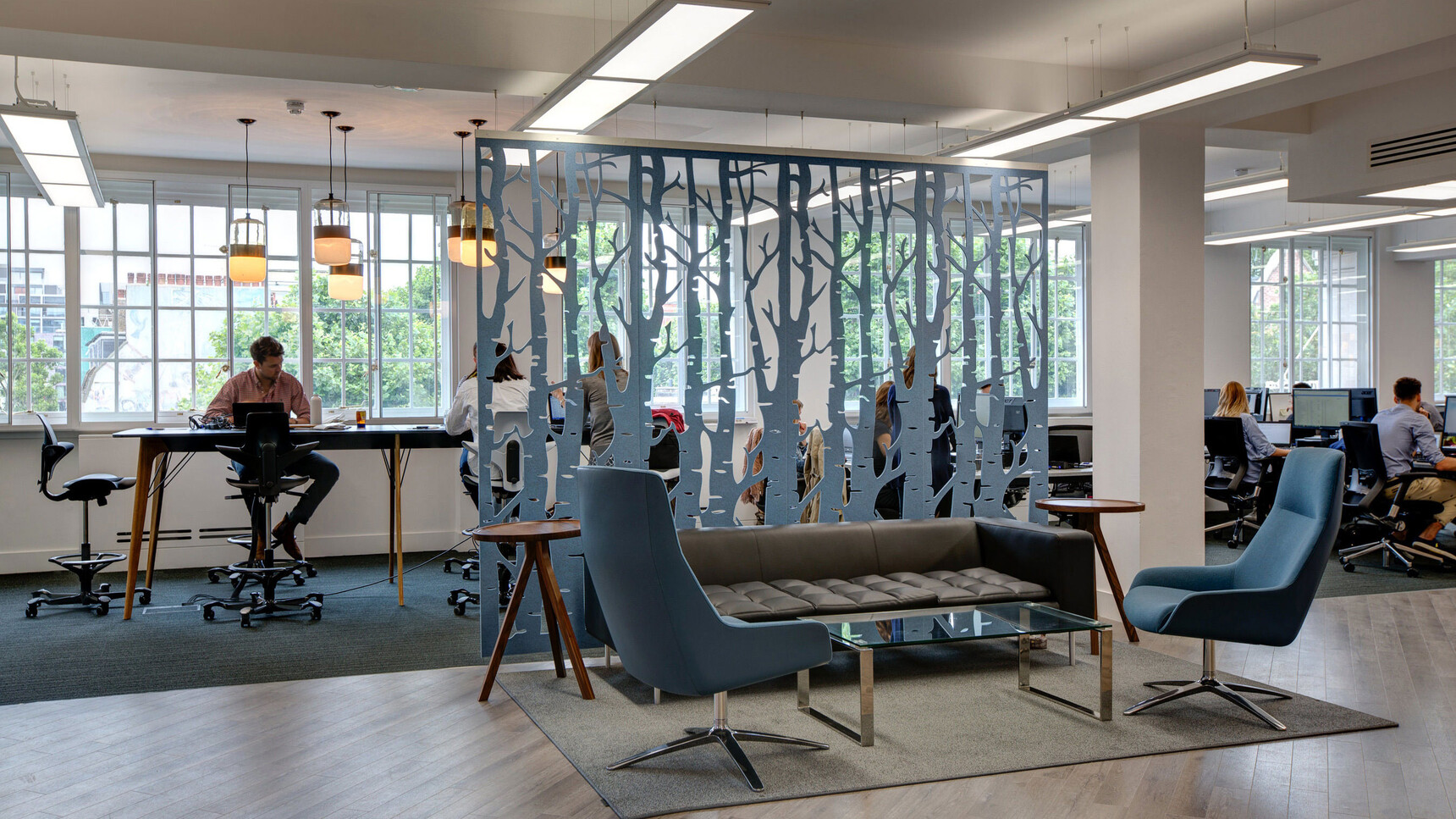 Buzzi Space BuzziFalls Office Divider In Blue Finish In Office Setting