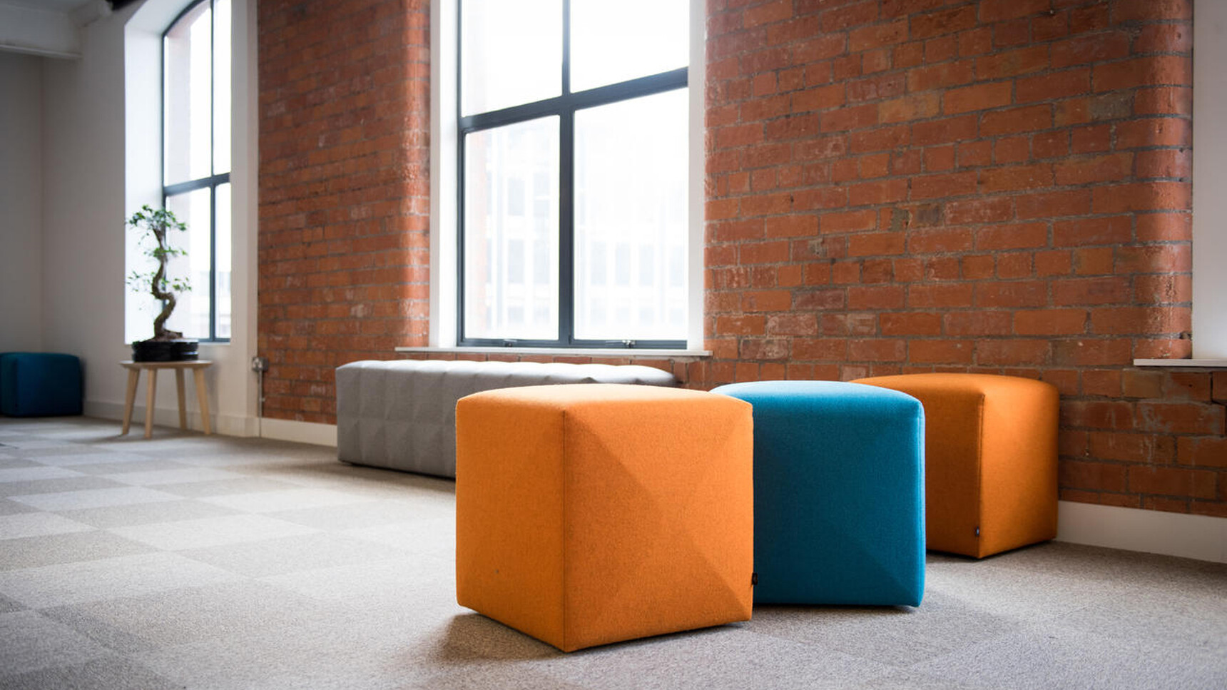 Buzzi Space BuzziCube Flat Pouffe In Orange And Blue Upholstery Family Image