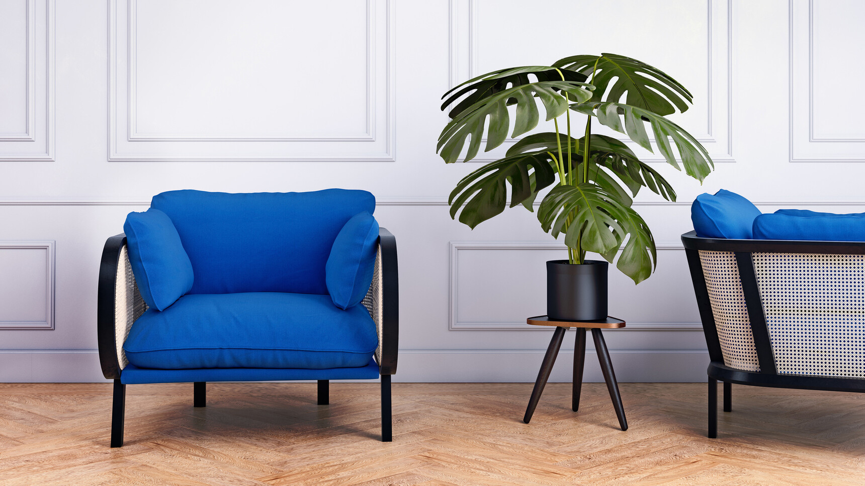 Buzzi Space BuzziCane Lounge Chair In Blue Upholstery With Black Frame Family Image