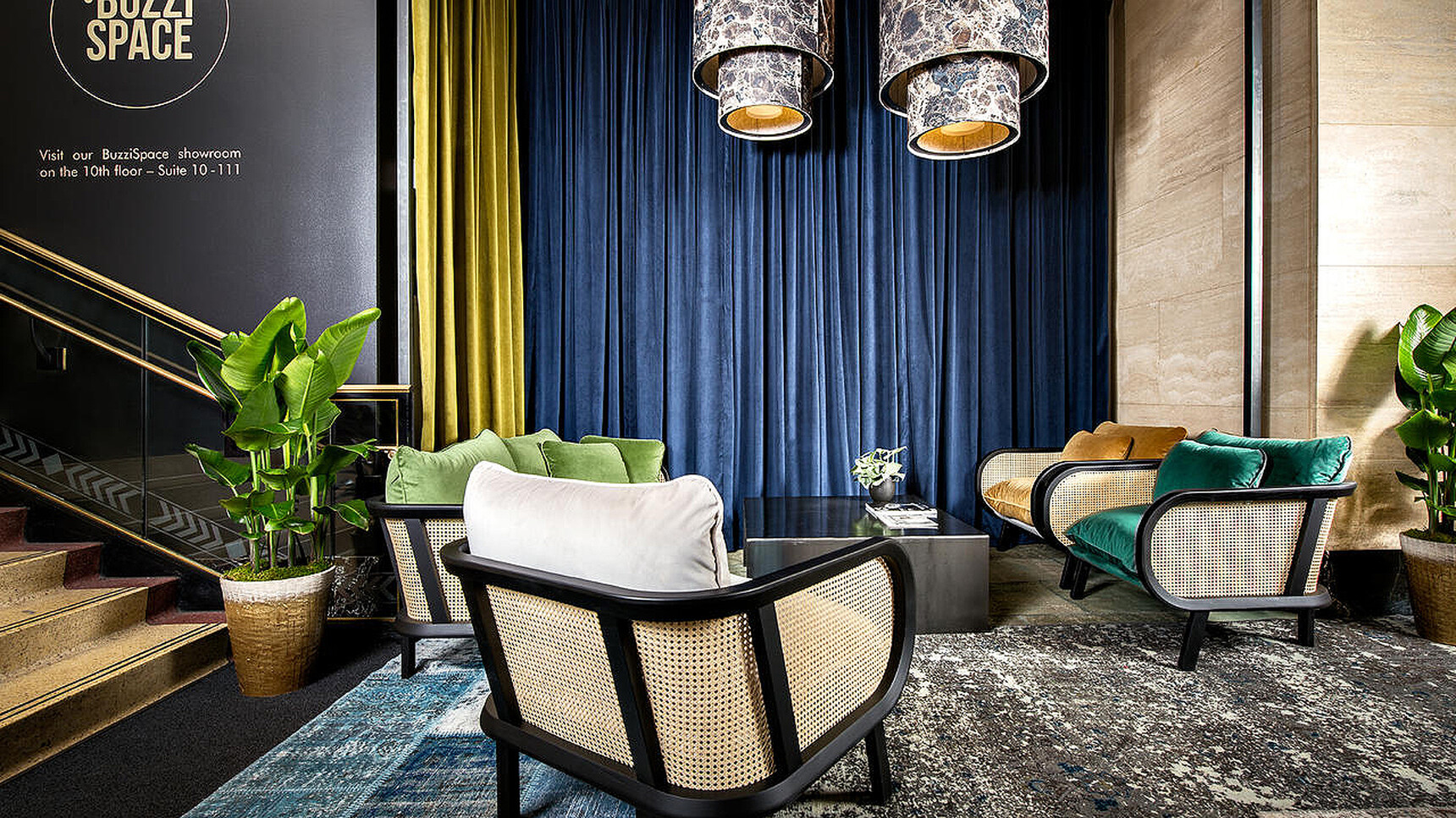 Various Buzzi Space BuzziCane Lounge Chairs In Showroom Environment