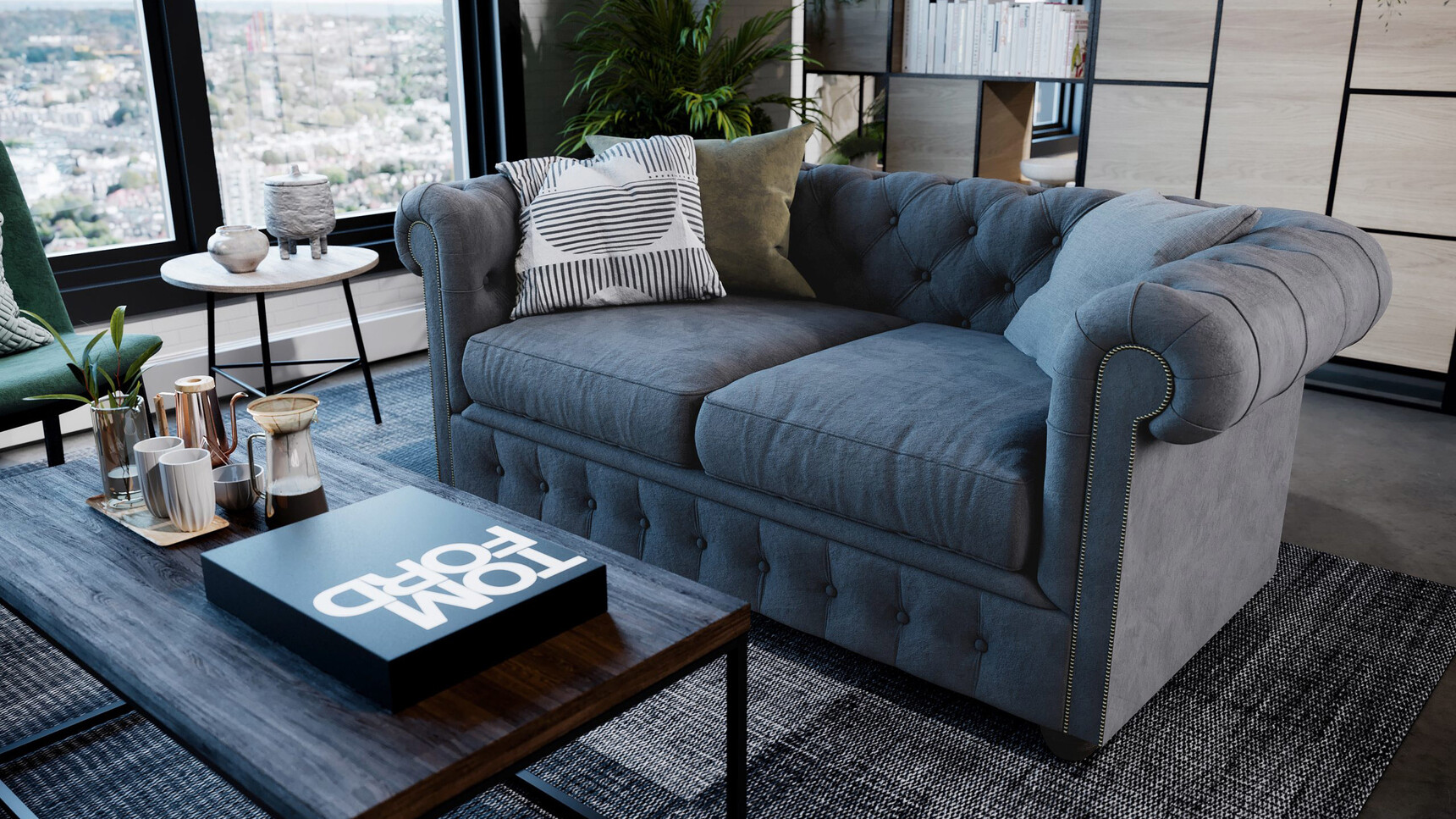 Connection Bloomsbury Two Seater Sofa With Blue Upholstery Family Image With Coffee Table