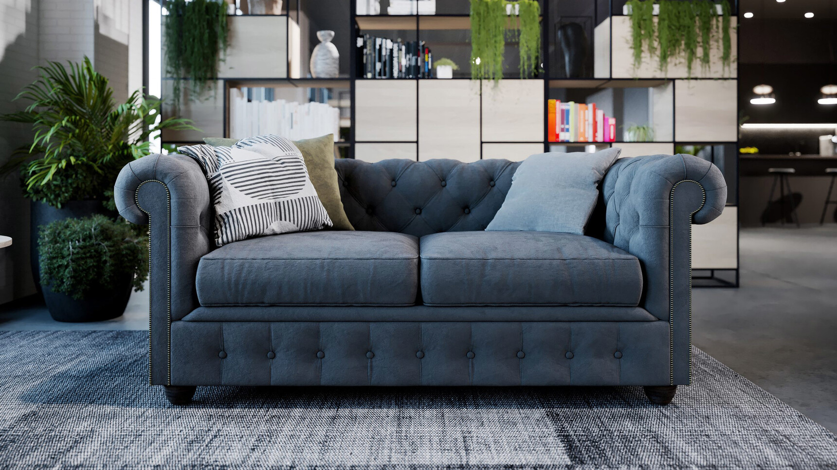 Connection Bloomsbury Two Seater Sofa With Blue Upholstery In Showroom