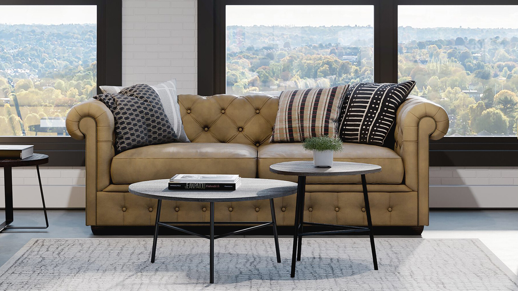 Connection Bloomsbury Three Seater Sofa With Leather Upholstery Family Image With Coffee Tables