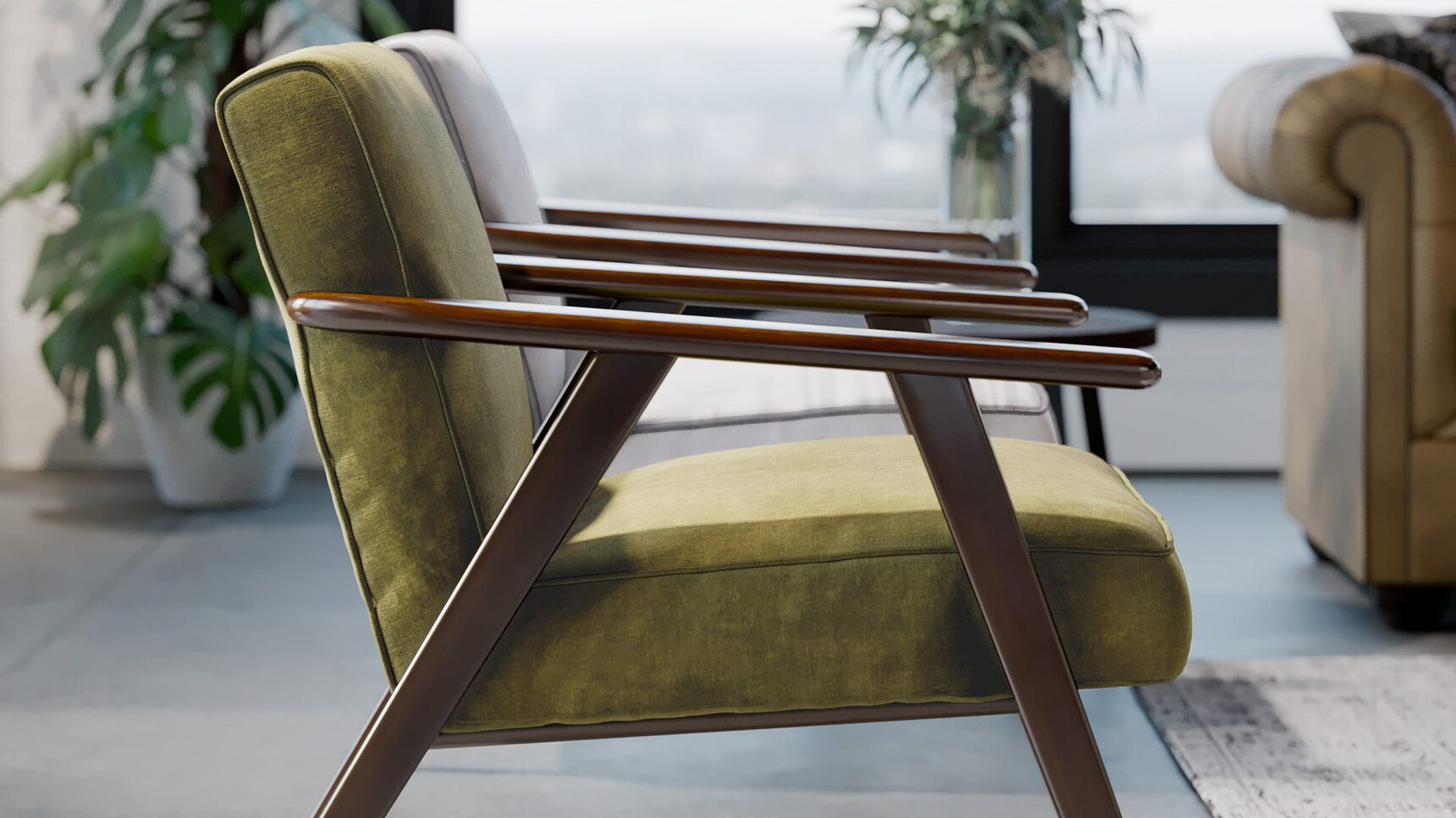 Connection Camden Lounge Chairs With Wood And Metal Bases Detail Side Image