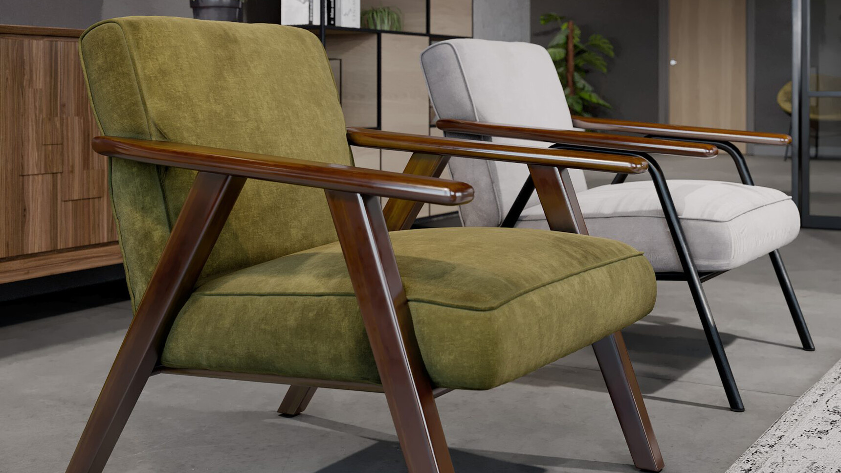 Connection Camden Lounge Chairs With Metal And Wood Base Detail Image In Office Setting