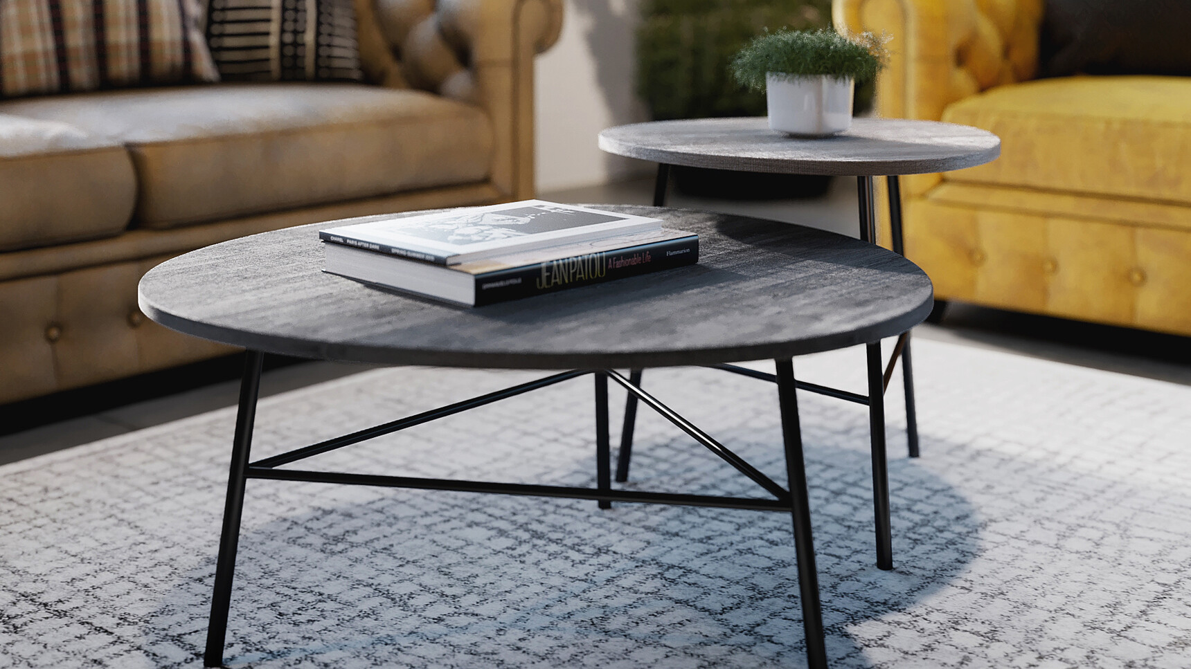 Connection Chelsea Low Coffee Table With Dark Finish With Side Table Family Image In Lounge Area