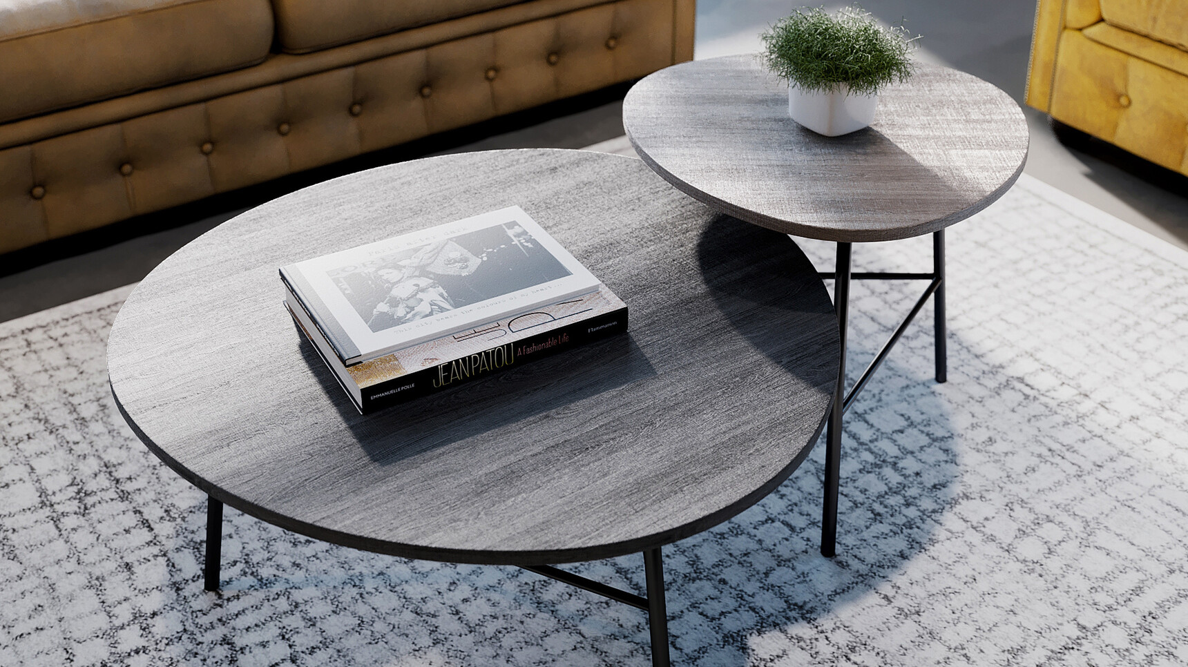 Connection Chelsea Low Coffee Table With Dark Finish With Side Table Family Image In Lounge Area Overhead Image