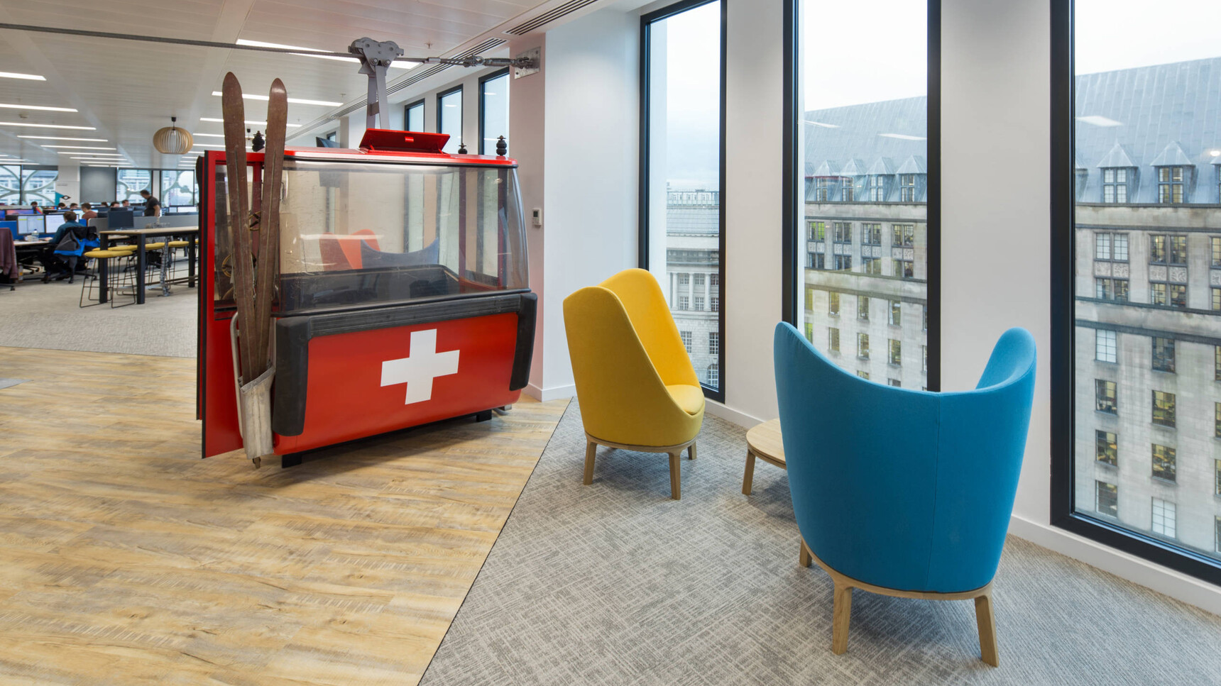 Two Connection Dixi Wing Tub Chairs With Wood Bases In Office Setting Family Image