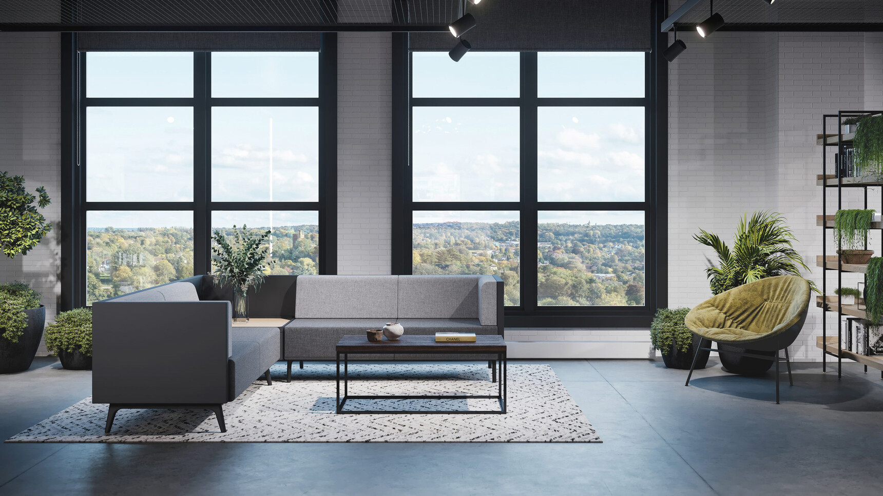 Connection Forge Large Coffee Table With Black Base And Top In Office Setting