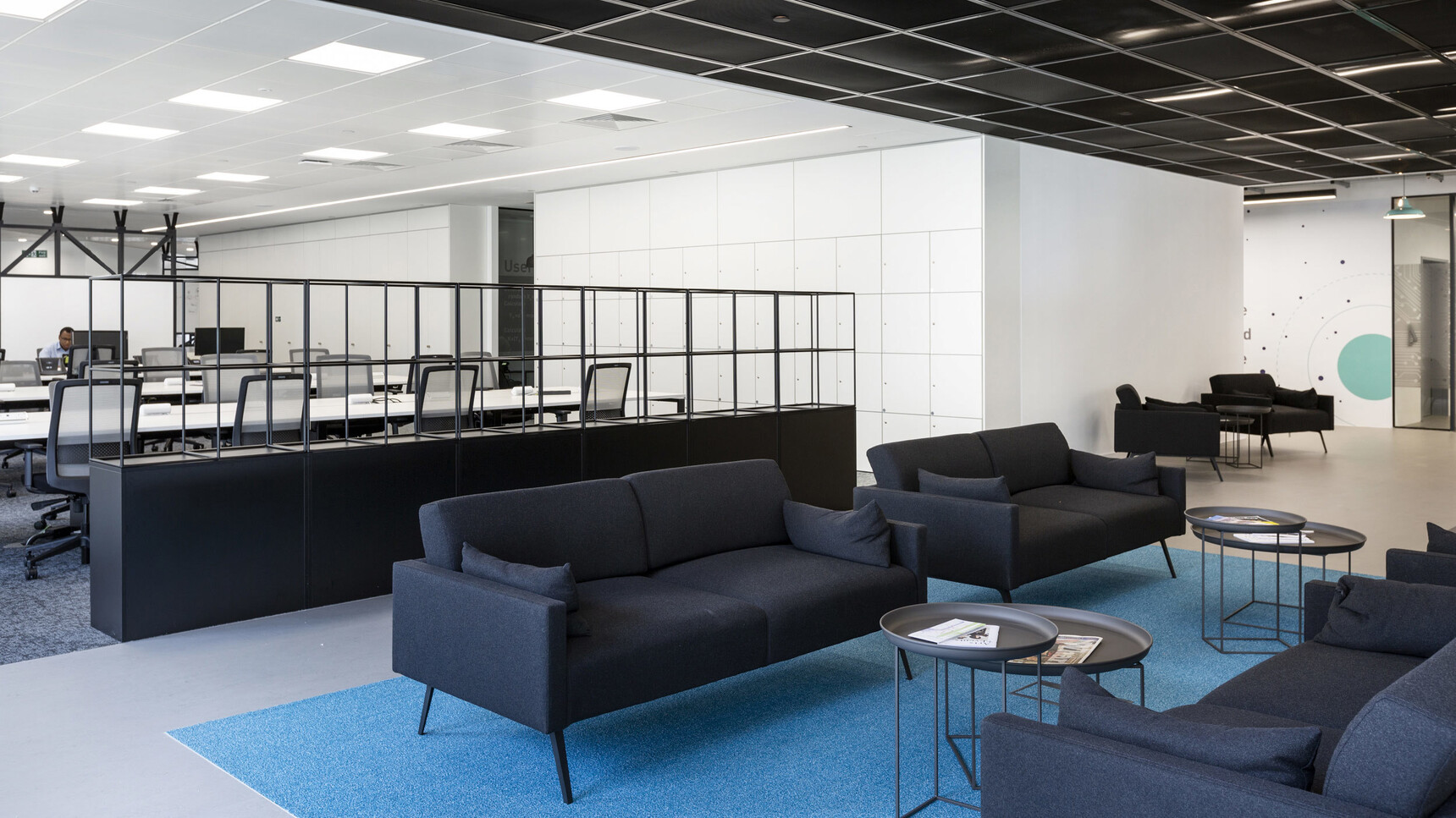Connection Leo Armchair And Leo Sofa In Dark Blue Upholstery In Office Setting Family Image