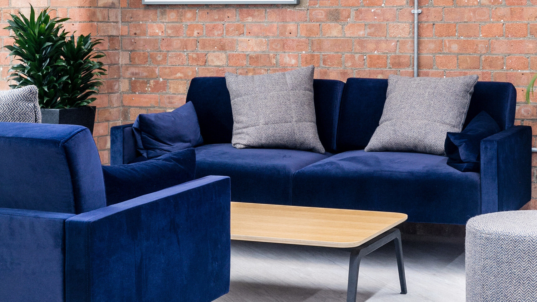 Connection Leo Armchair And Leo Sofa In Blue Upholstery Detail Image