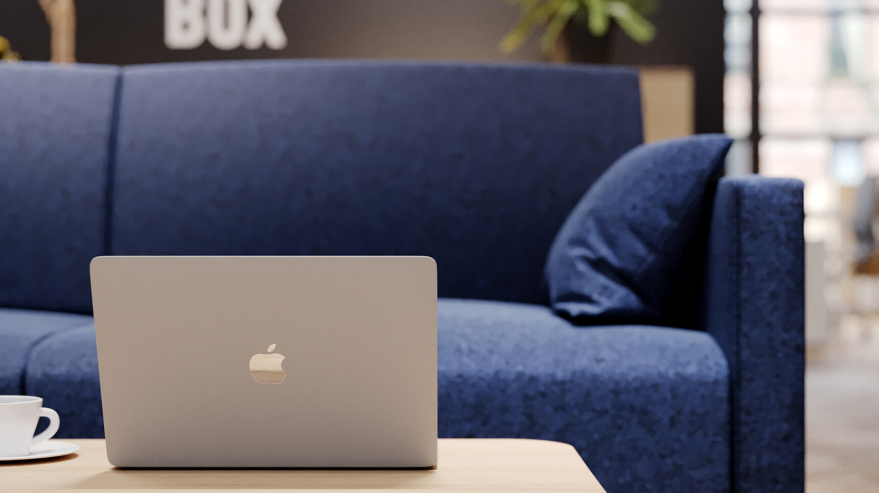 Connection Leo Two Seater Sofa With Blue Upholstery Detail Image With Laptop