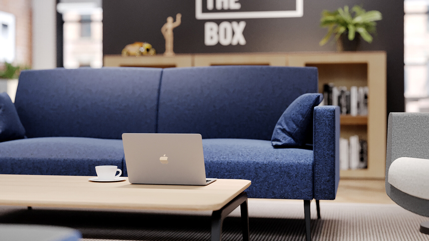 Connection Leo Two Seater Sofa With Blue Upholstery Detail Image In Office Environment