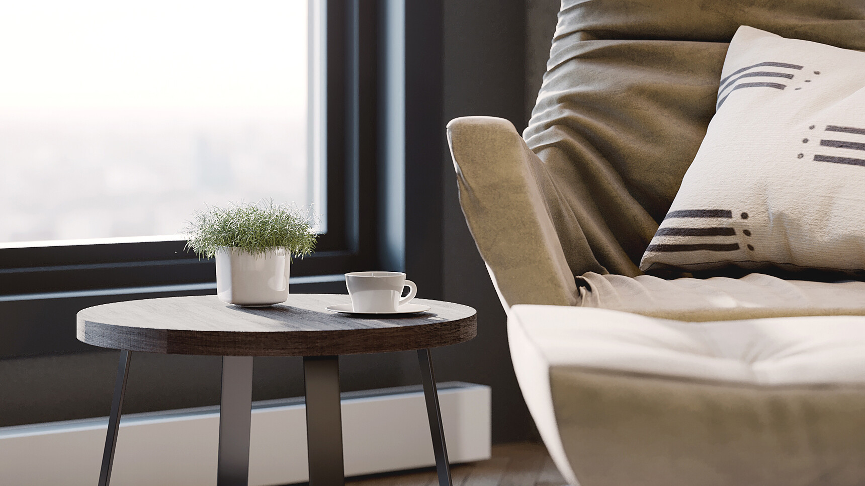 Connection Regent Armchair With Cream Upholstery Detail Image With Aviary Side Table