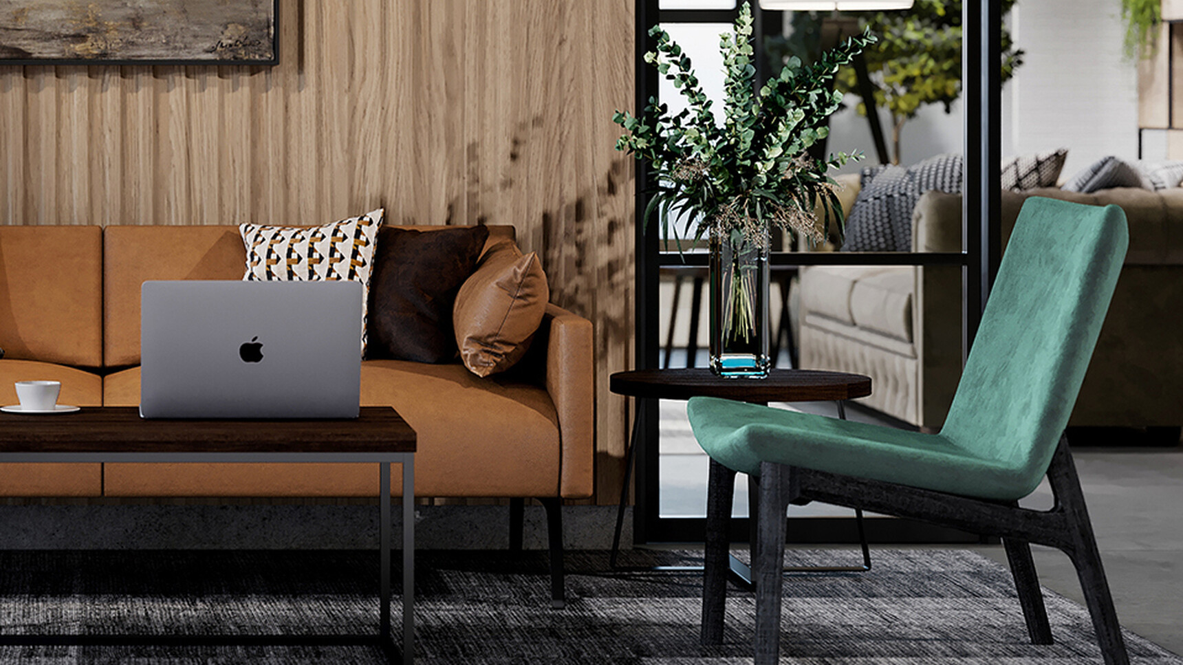 Connection Swoosh Chair At Coffee Table Family Image