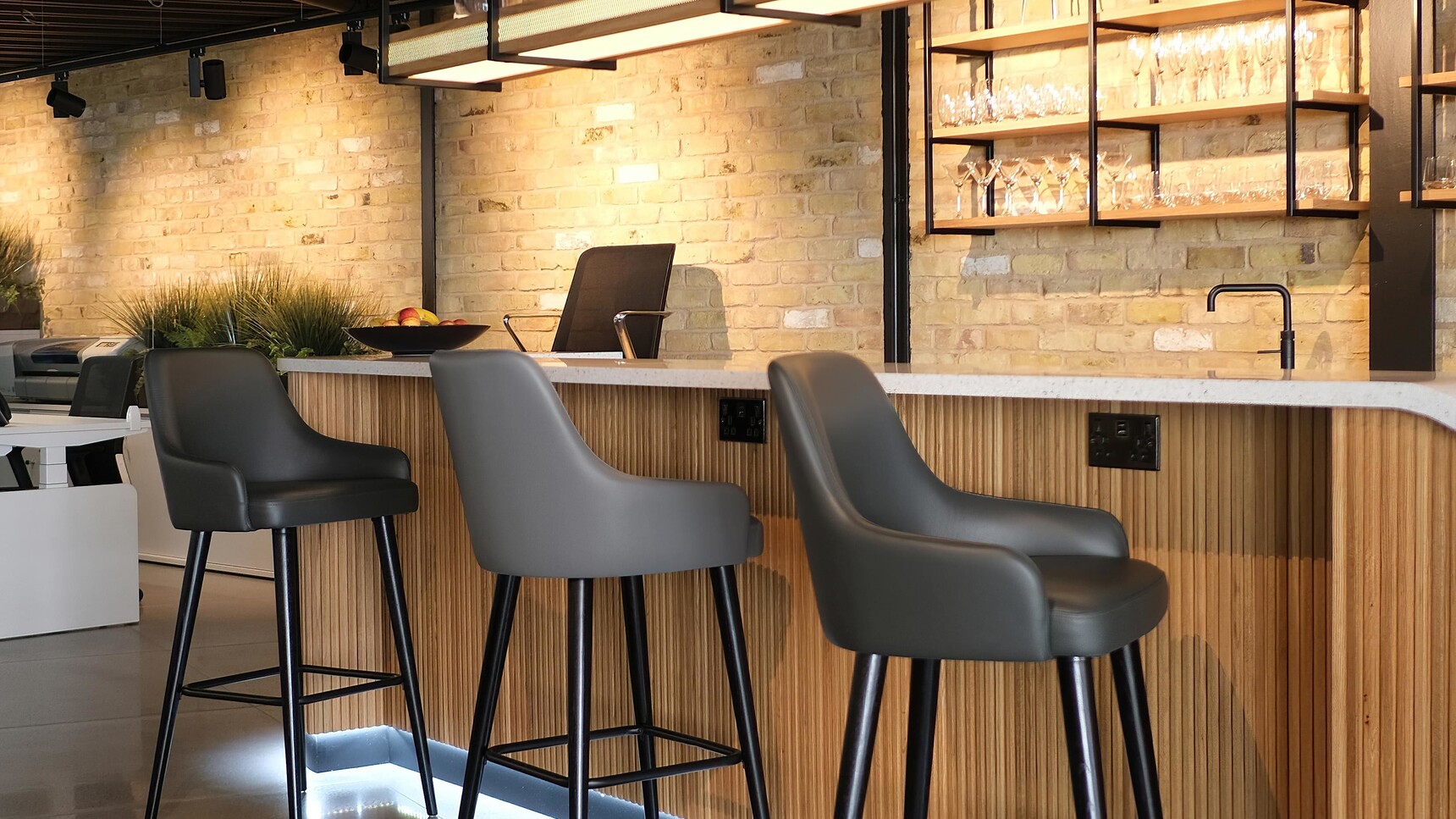 Elite Office Furniture With Black And Grey Finish At Bar Area Detail Image