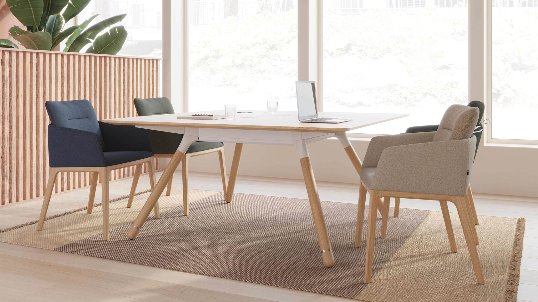 Coalesse Marien152 Guest Chairs With Wood Bases At Table Family Image
