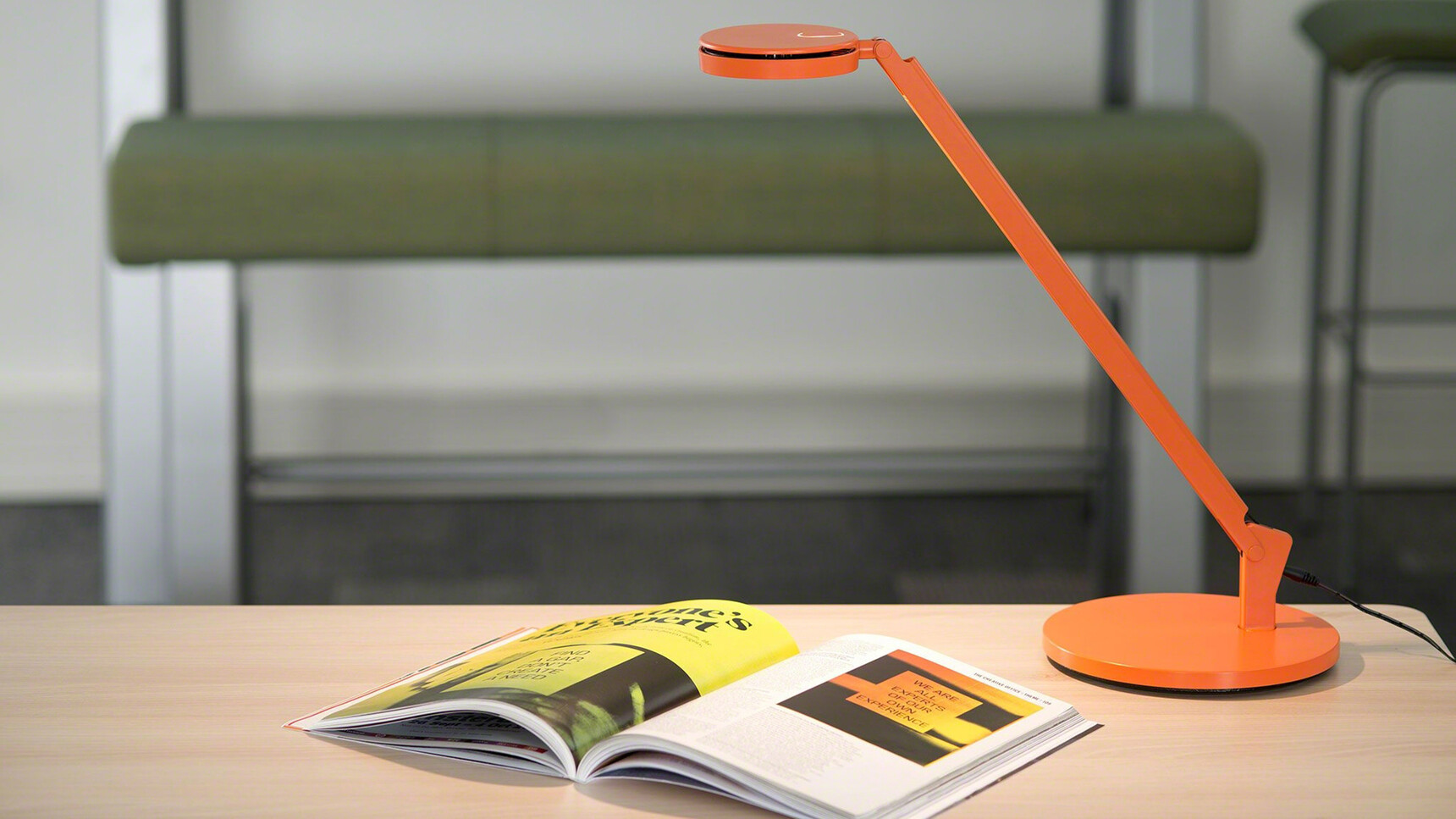 Steelcase Dash Mini Arm LED Light In Orange Upholstery Detail Image