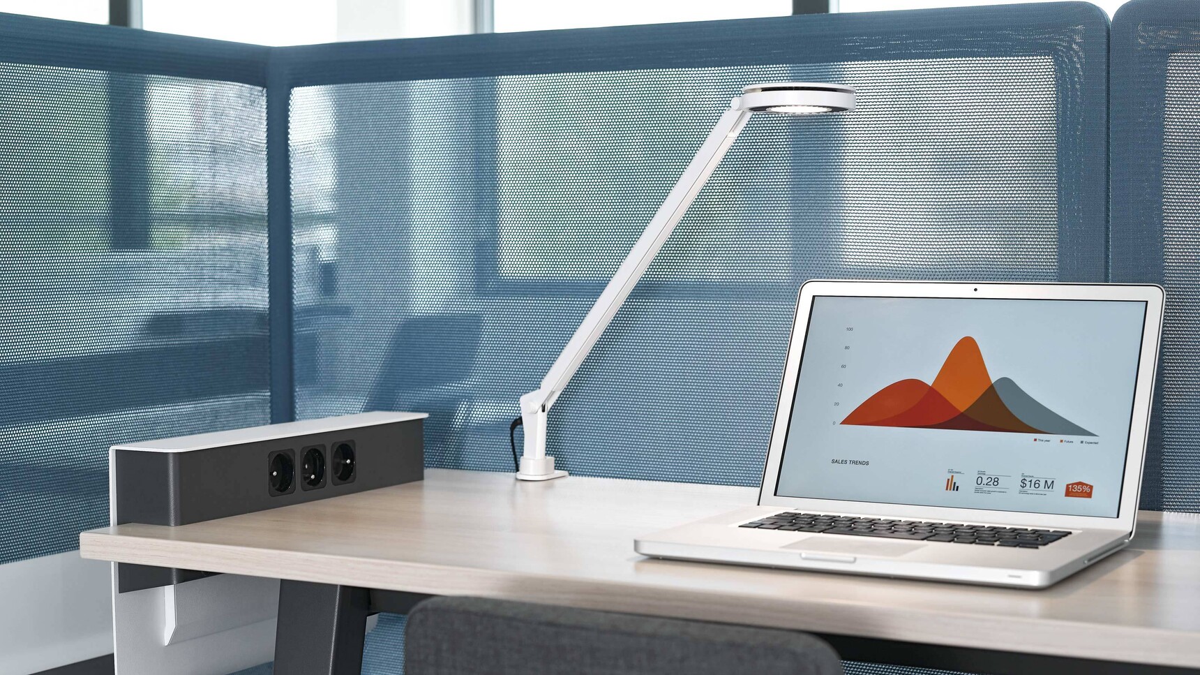 Steelcase Dash Mini Arm LED Light With White Finish On Table Detail Image