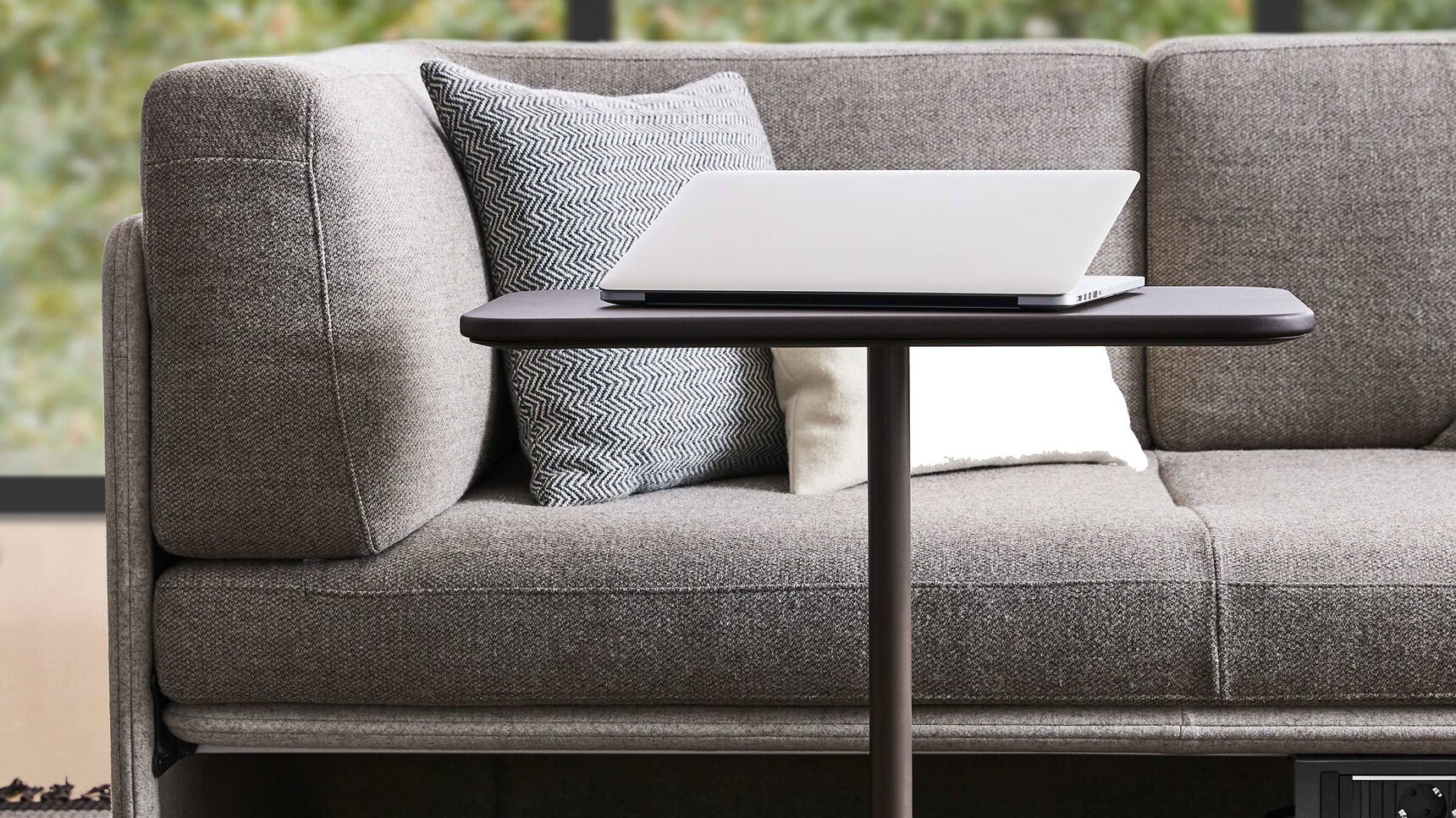 Coalesse Lagunitas Personal Table In Black Finish At Lagunitas Lounge System Detail Image With Laptop On Table