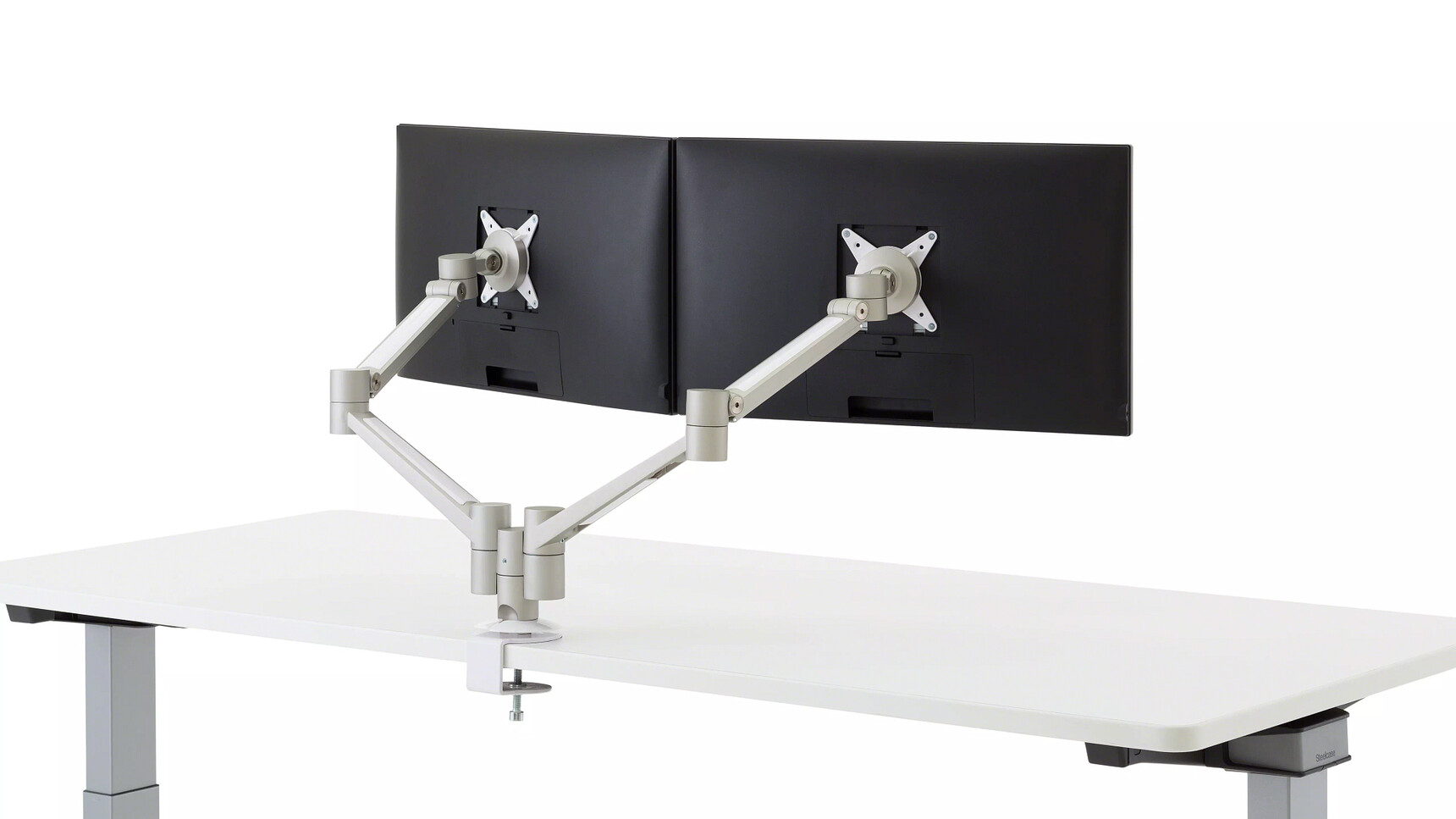 Steelcase Volley Dual Monitor Arm Attached To Table Family Image