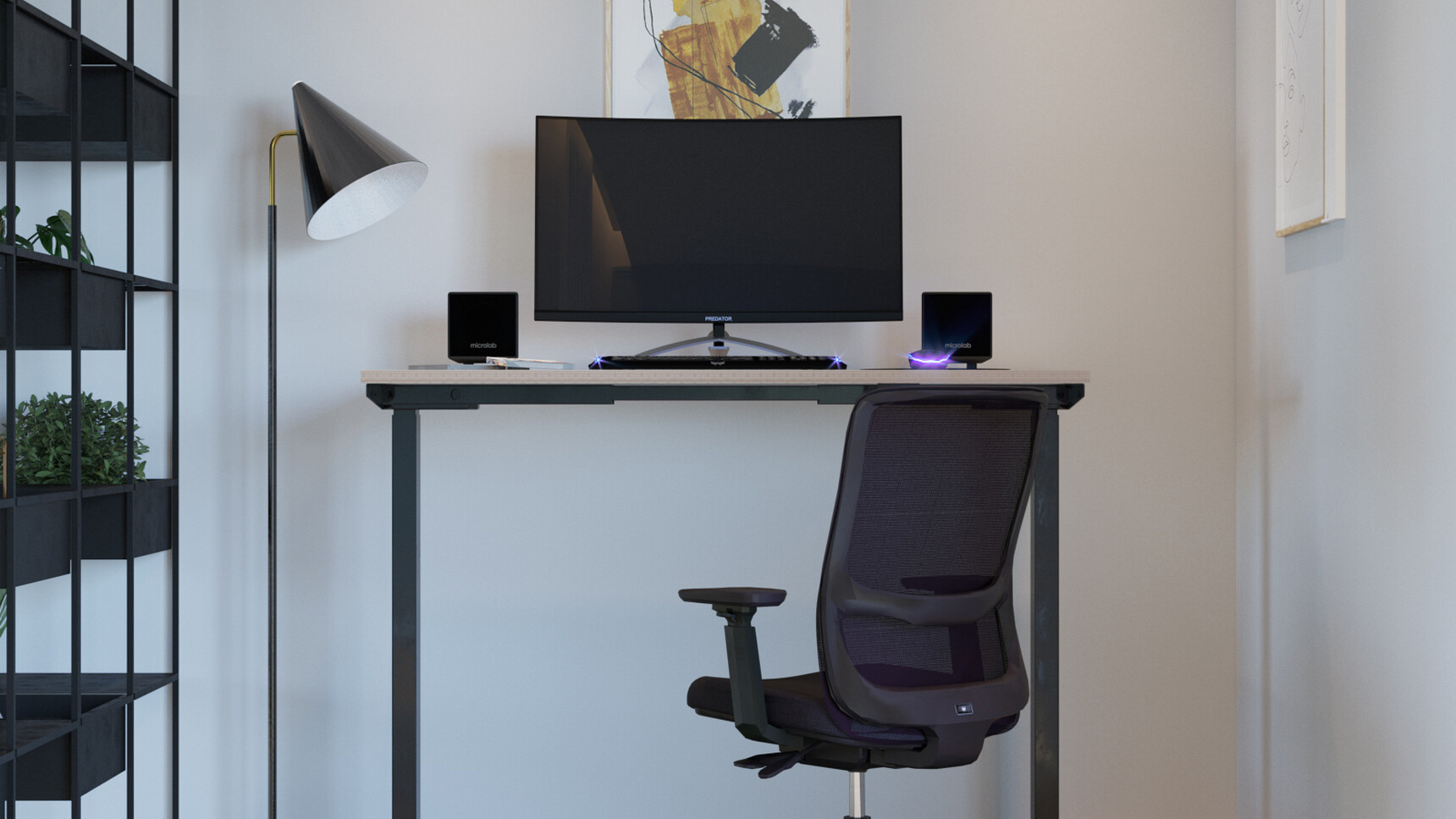 Workstories Sit-Stand Solo Height Adjustable Desk With Ply Edge In Home Office Family Image
