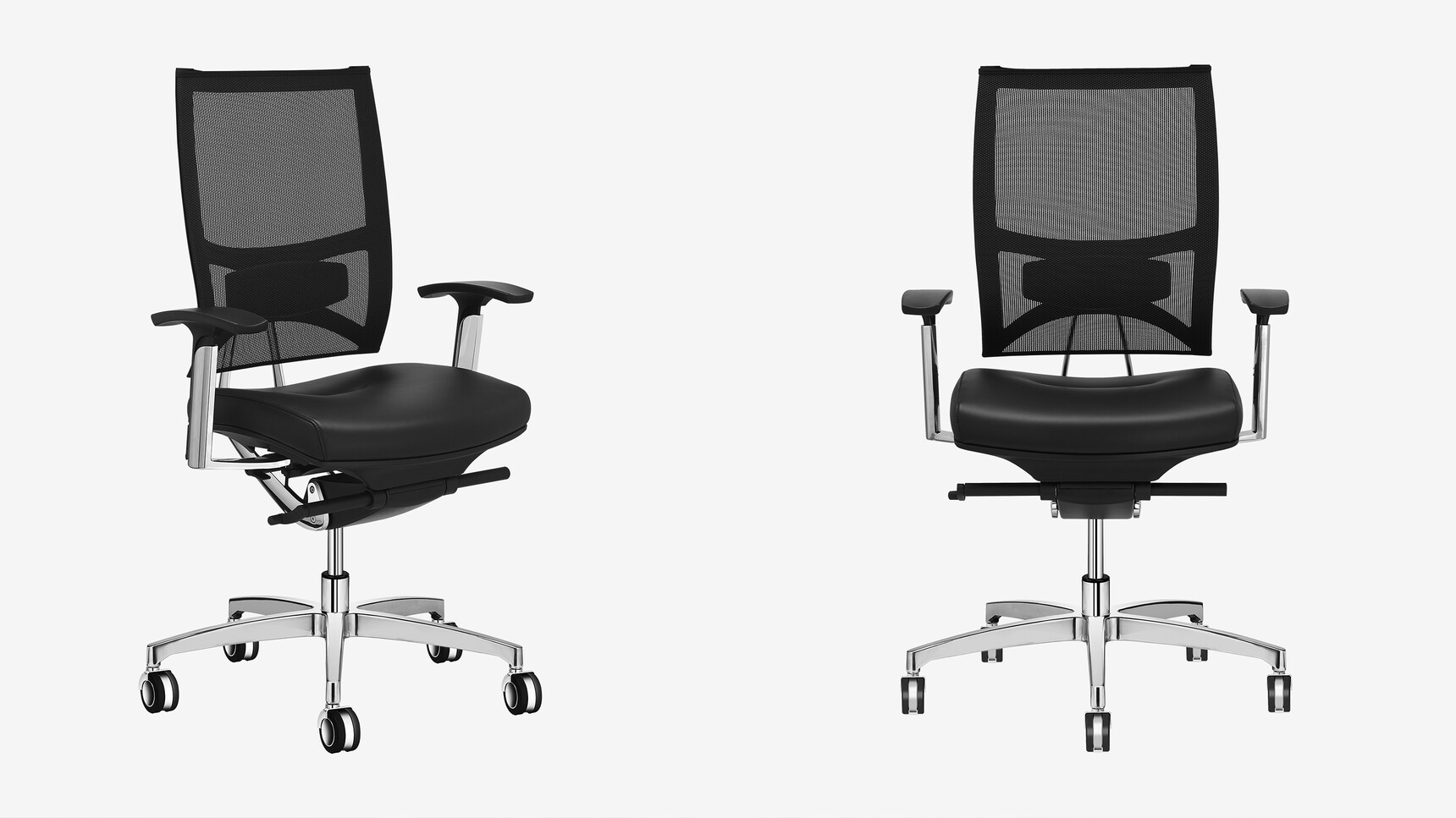 Sitland Spirit Air Office Chair With Black Mesh Backrest And Black Leather Seat With Polished Base Family Image