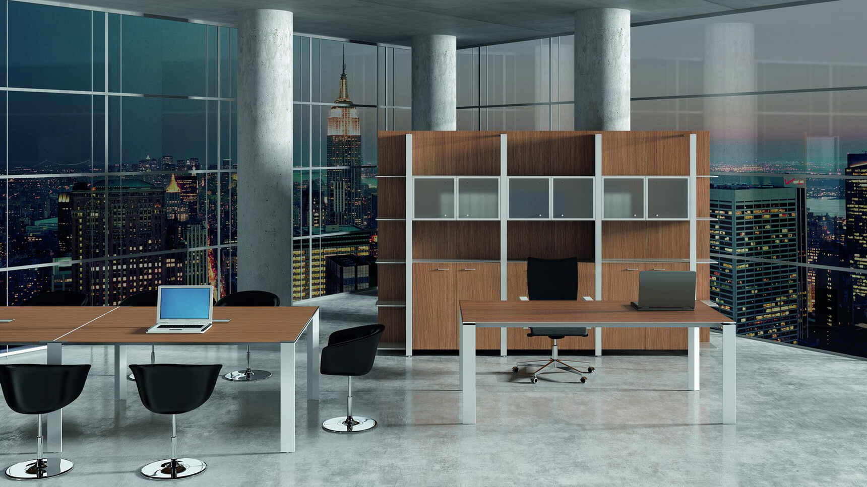 Quadrifoglio X7 Melamine Goalpost Leg Desk Dark Wood Grey Leg Finish X7 Melamine Goalpost Leg Boardroom Table Dark Wood Grey Leg Finish Seven Quadrifoglio Chairs At Desks