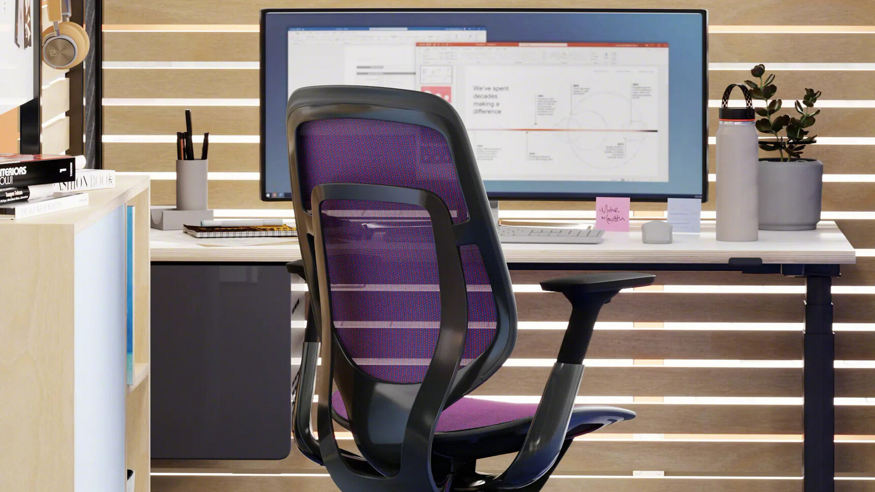 Steelcase Karman Office Chairs Purple Upholstery Detail Image