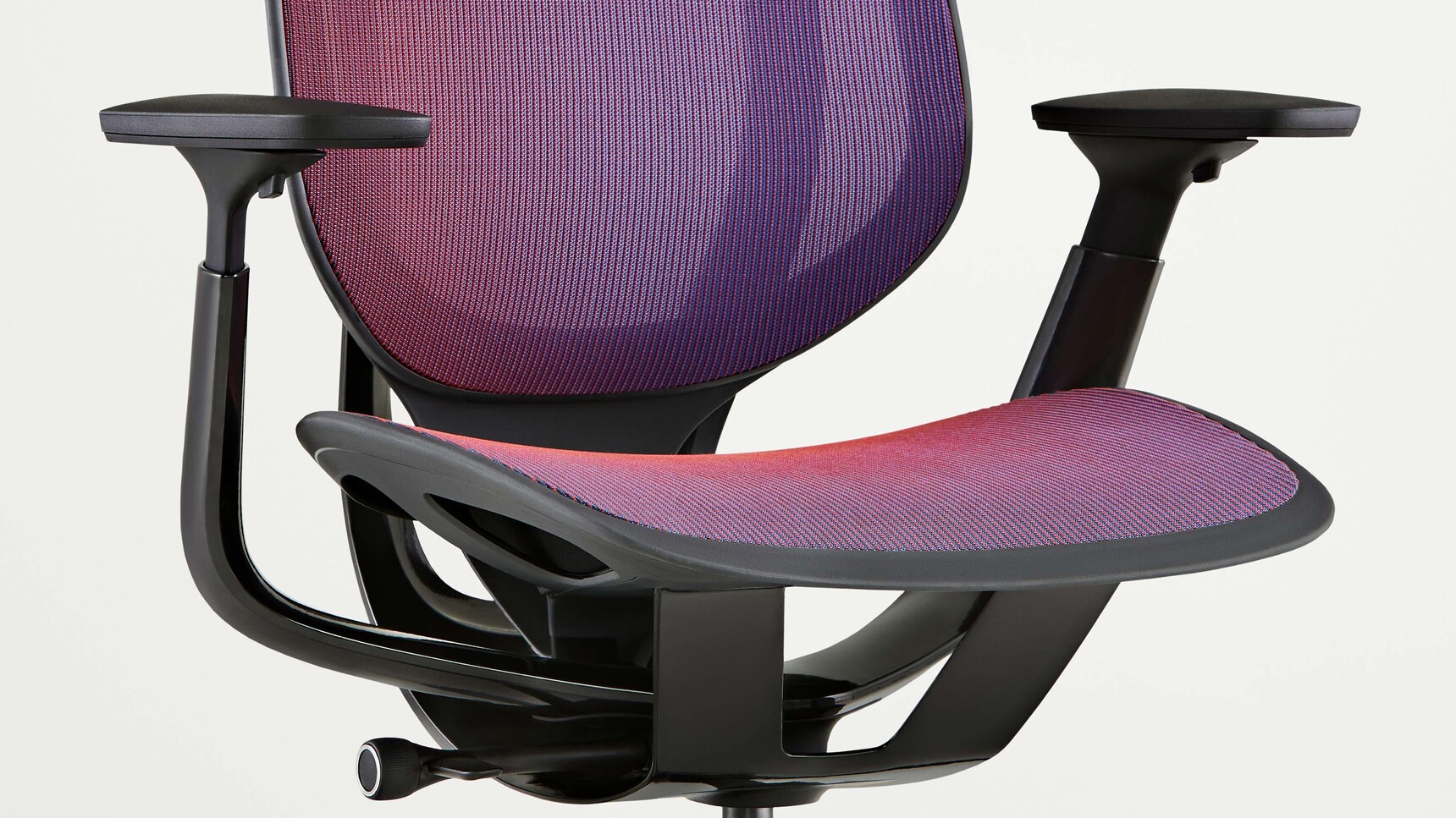 Steelcase Karman Office Chair Purple Upholstery Black Finish Detail Image