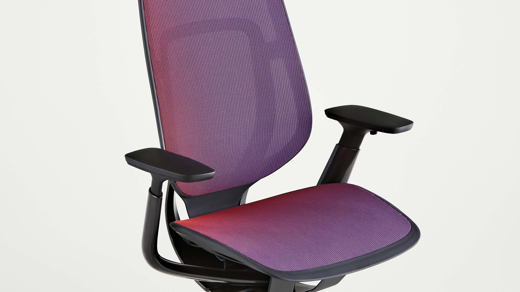 Steelcase Karman Office Chair Purple Upholstery Black Finish Grey Background Detail Image