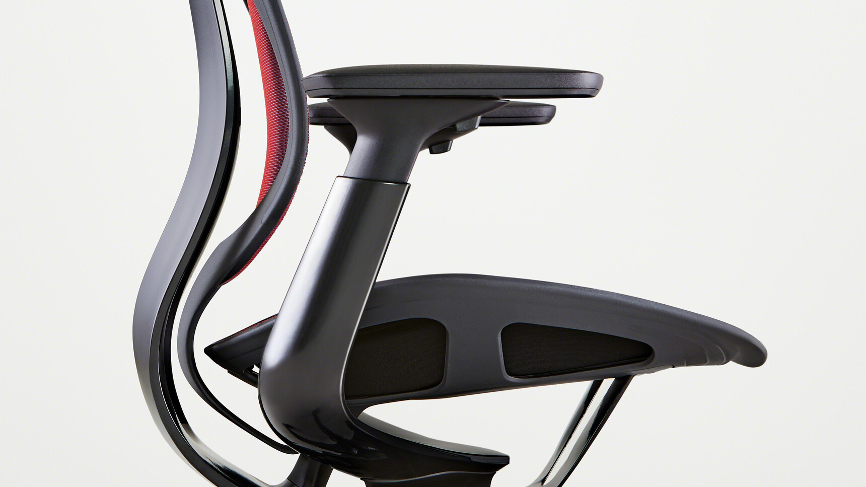 Steelcase Karman Office Chair Purple Upholstery Black Finish Side Angle Detail Image