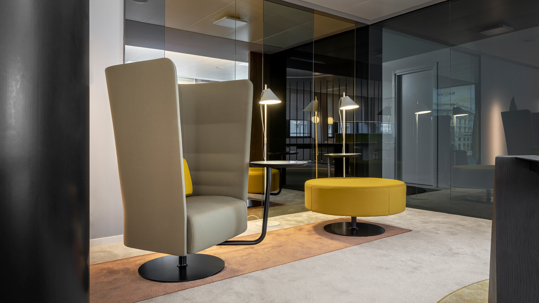 Sitland Cell 128 High Back Armchair With Circular Metal Base In Office Environment