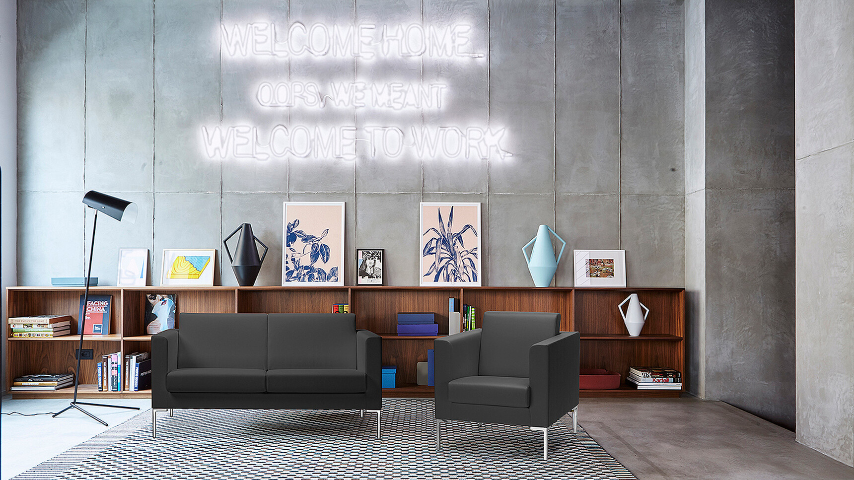 Sitland Canape Armchair With Sofa Black Upholstery Family Image