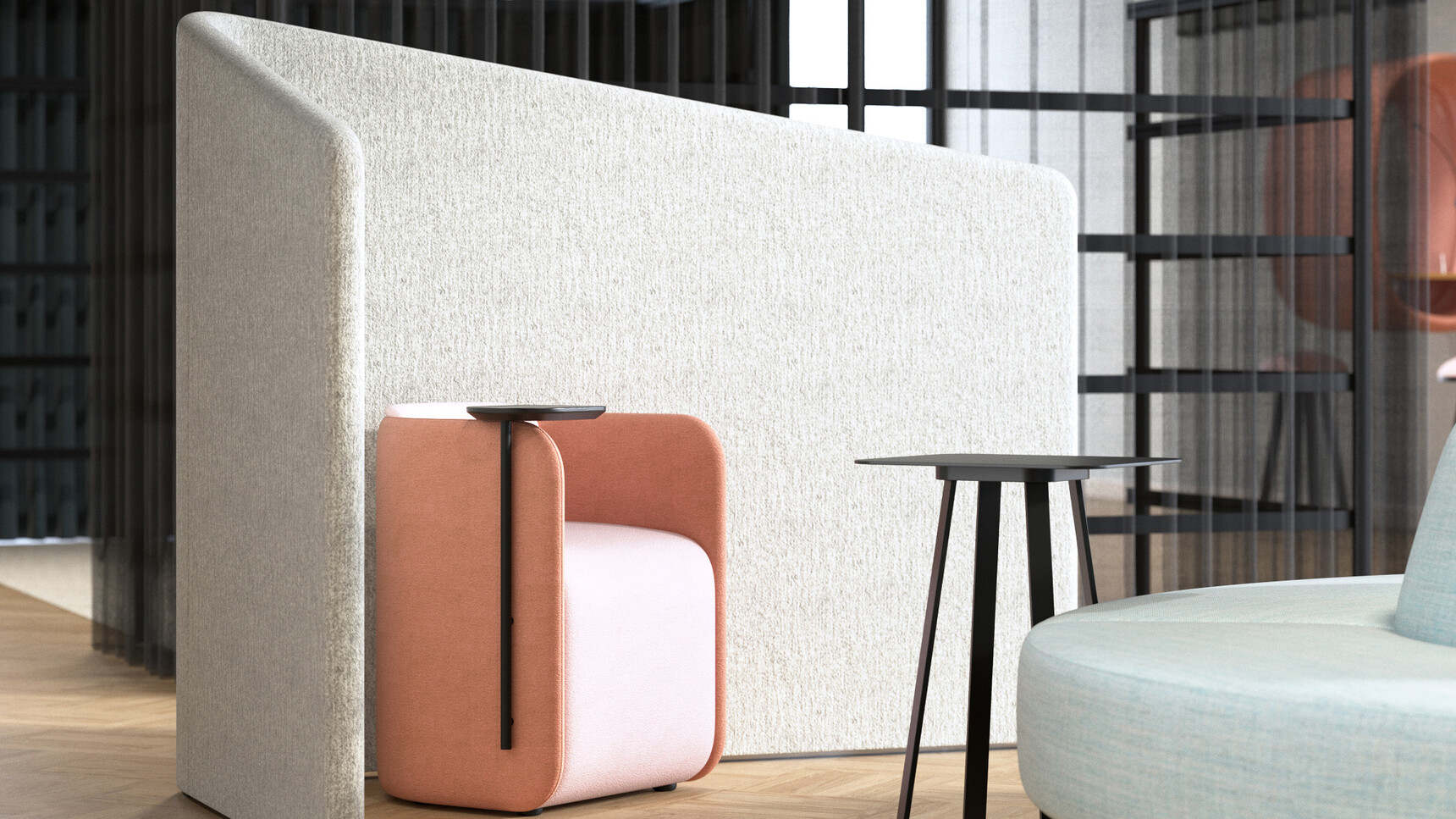Buzzi Space BuzziShield Hook Wedge In Grey Upholstery Detail Image