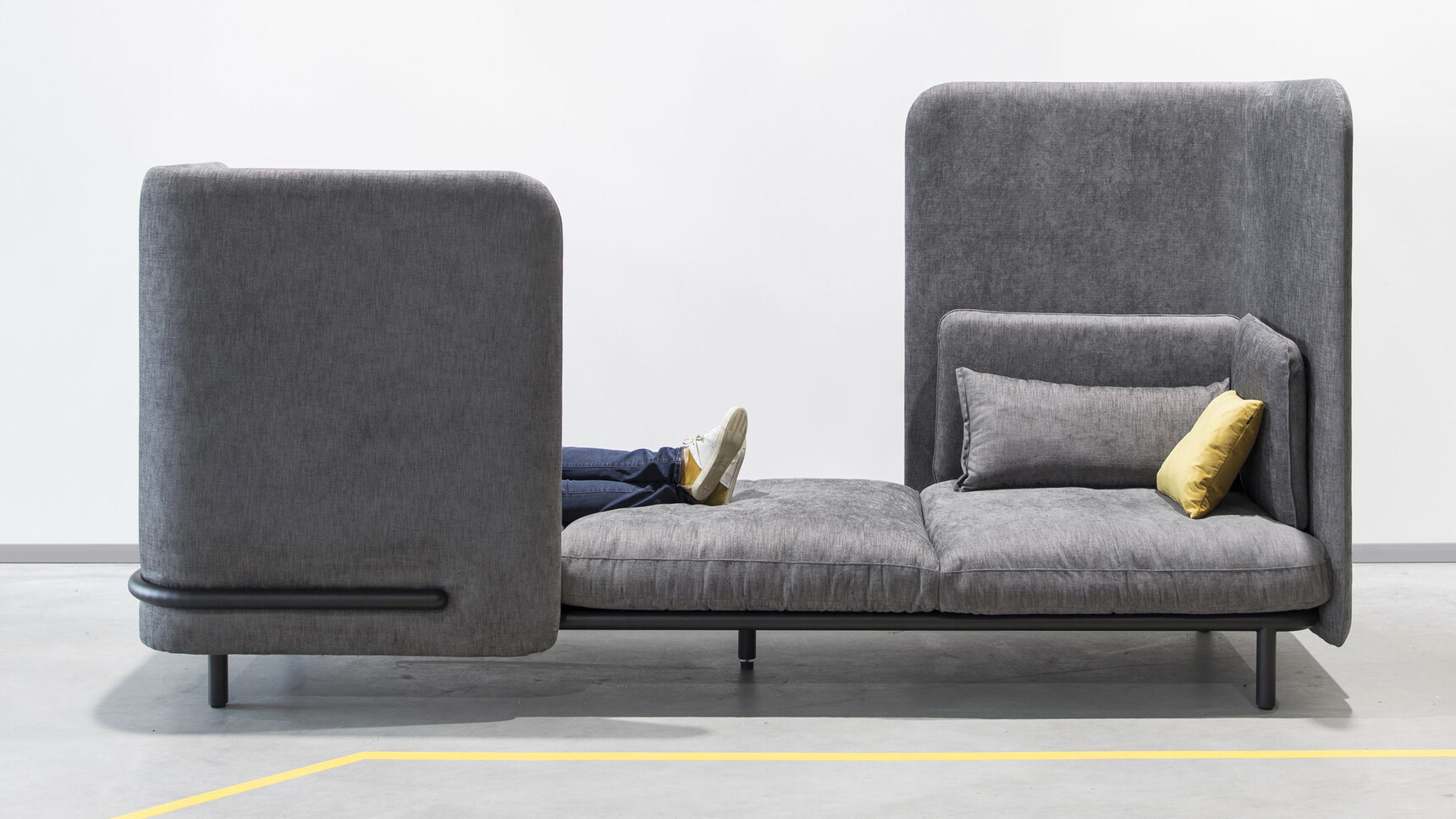 Buzzi Space BuzziSpark Acoustic Lounge Sofa AG103 Right Open Medium Height Shield Grey Upholstery Family Image