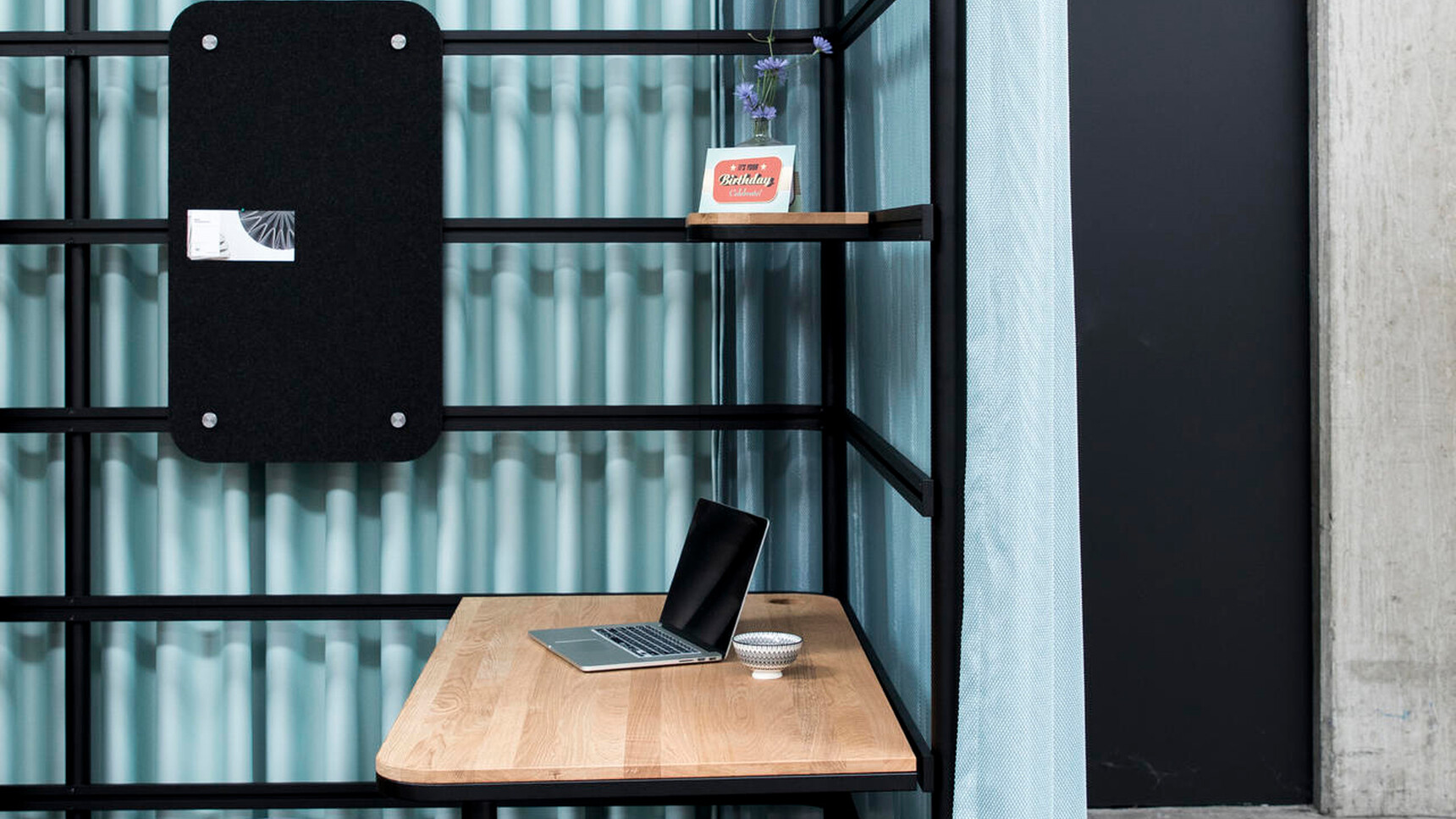 Buzzi Space BuzziBracks Modular Acoustic System Blue Curtain Detail Image