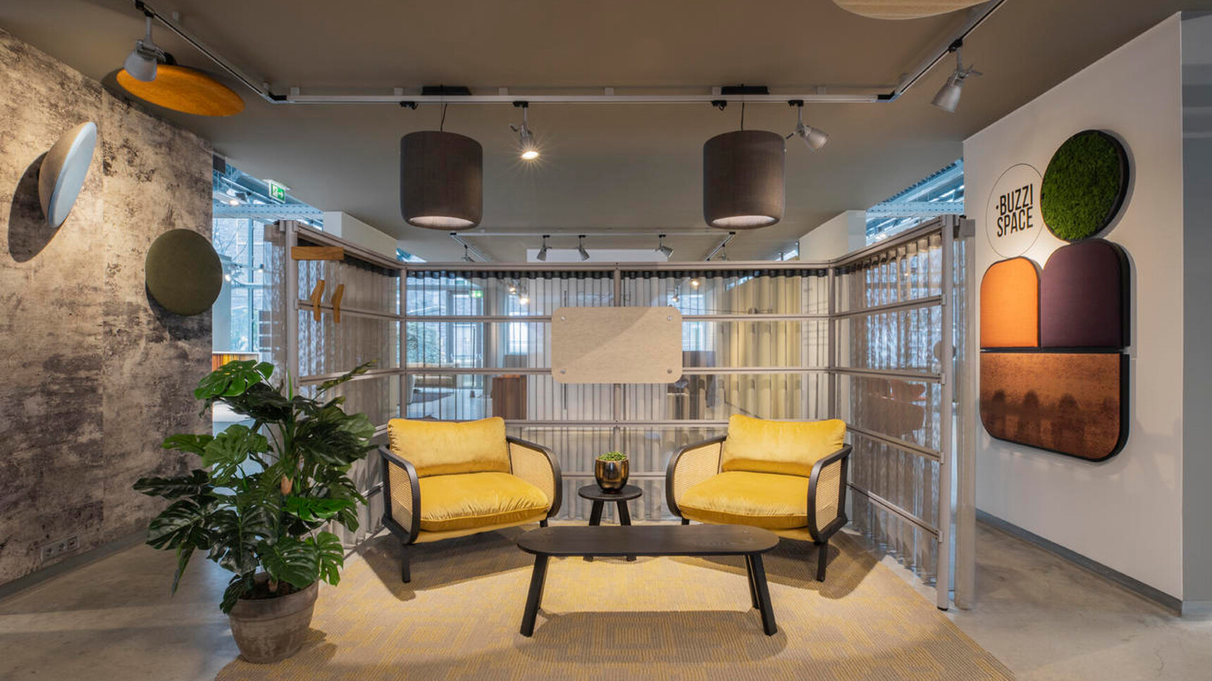 Buzzi Space BuzziBracks Modular Acoustic System With Two Chairs In Yellow