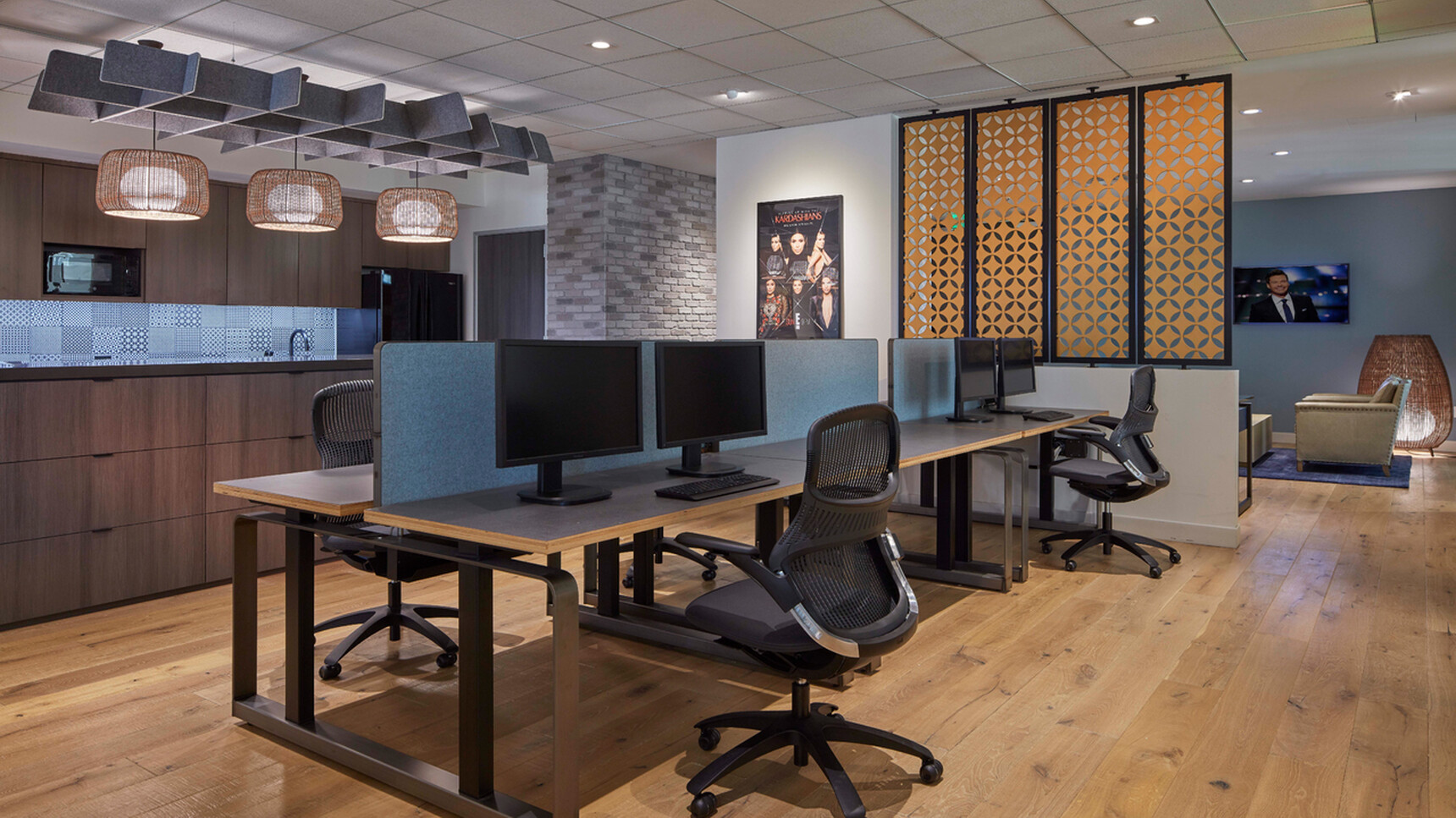 Buzzi Space BuzziGrid Acoustic Ceiling Element Grey Fabric In Office Environment