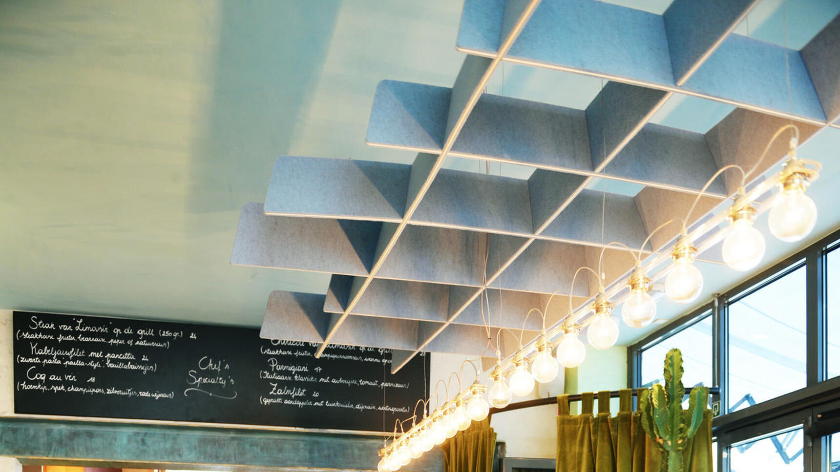 Buzzi Space BuzziGrid Acoustic Ceiling Element Grey Fabric In Detail Image