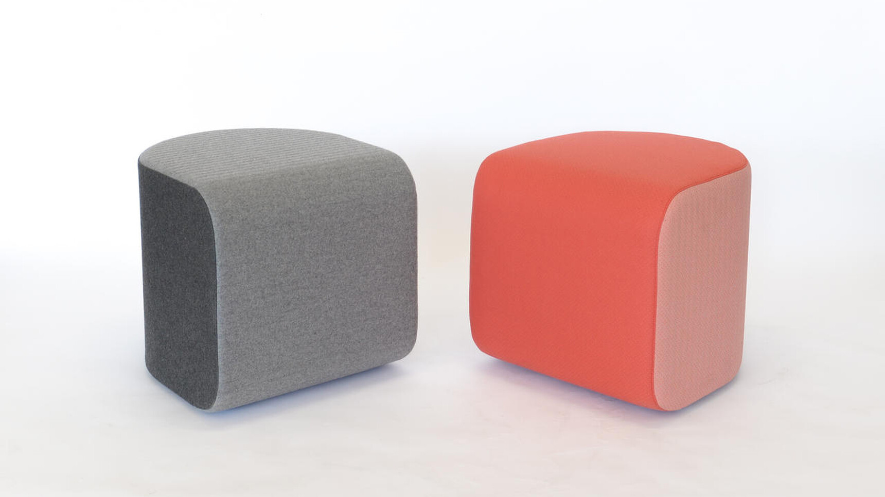 Two Buzzi Space BuzziDee Solo Pouffes 3D Rib Side Grey Orange Fabric Family Image
