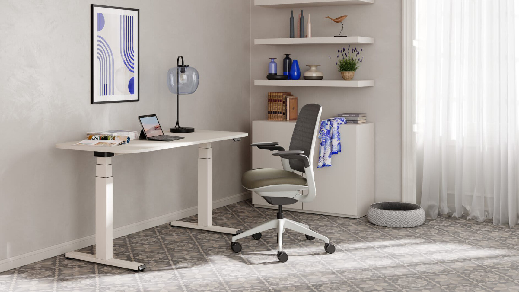 Steelcase Solo Sit-to-Stand Desk Snow Snow In Situ Image