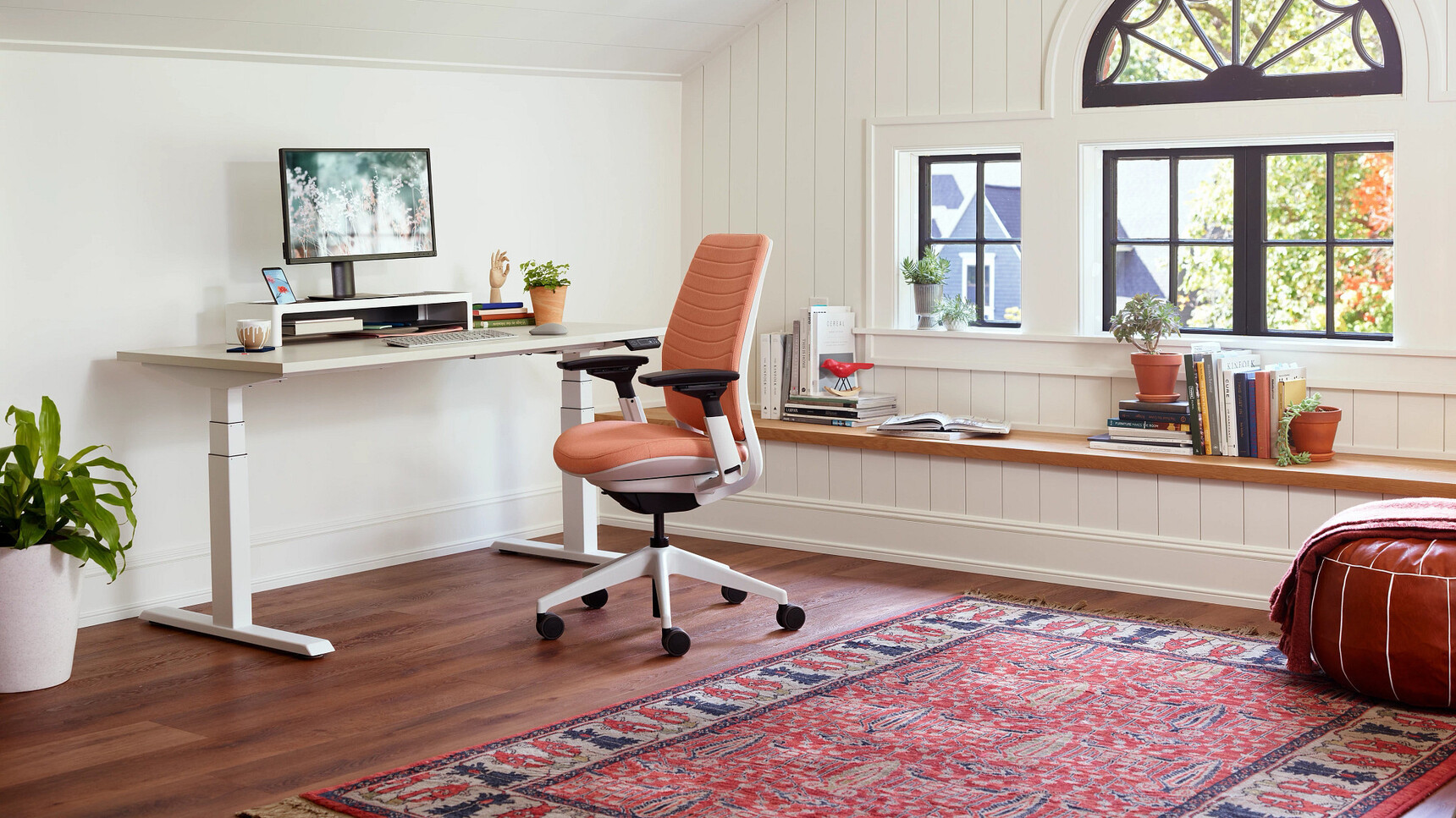 Steelcase Series 2 Quilted Office Task Chair Orange Upholstery At Desk Family Image